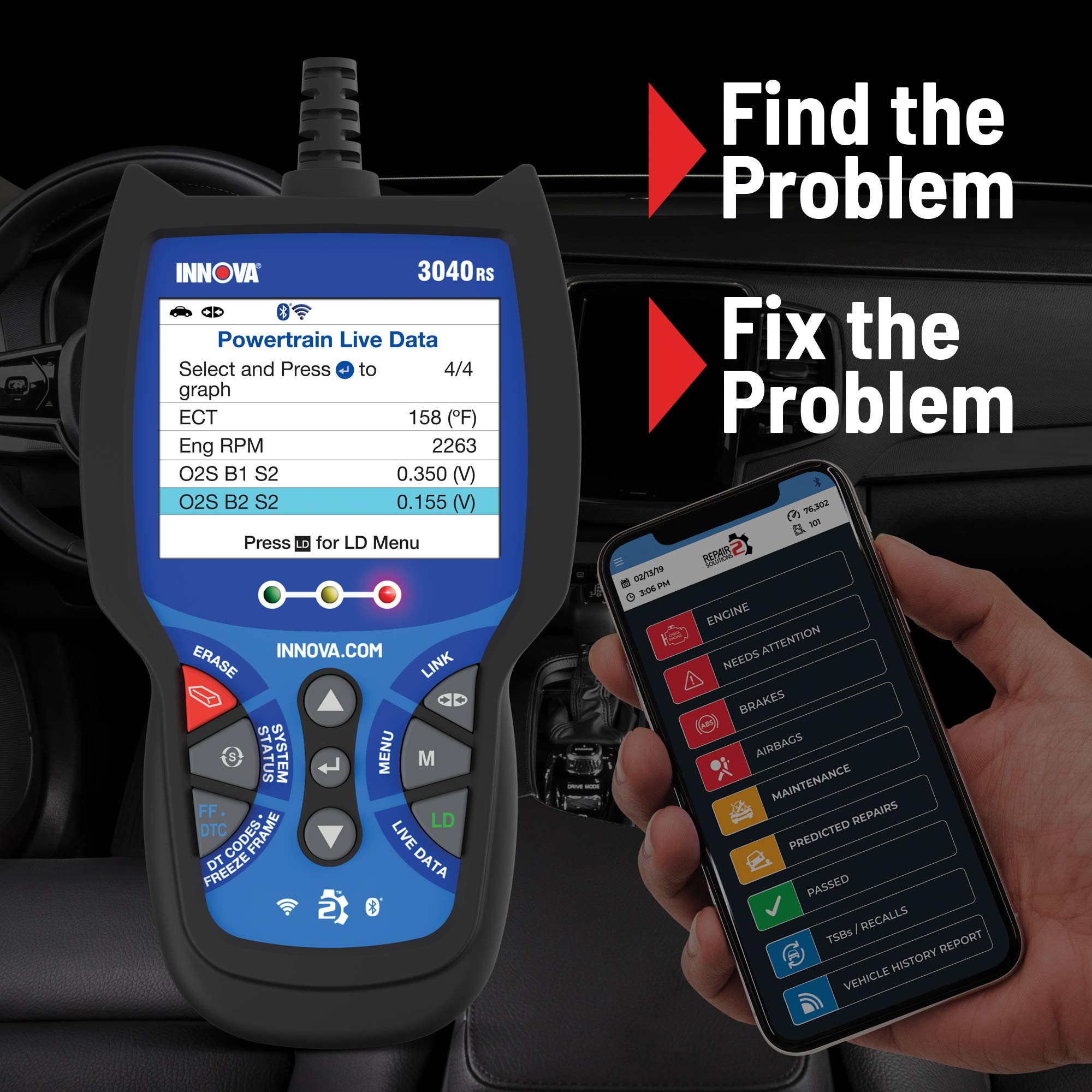Innova OBD2 Scanner/Car Code Reader with ABS, Battery Testing, and Live