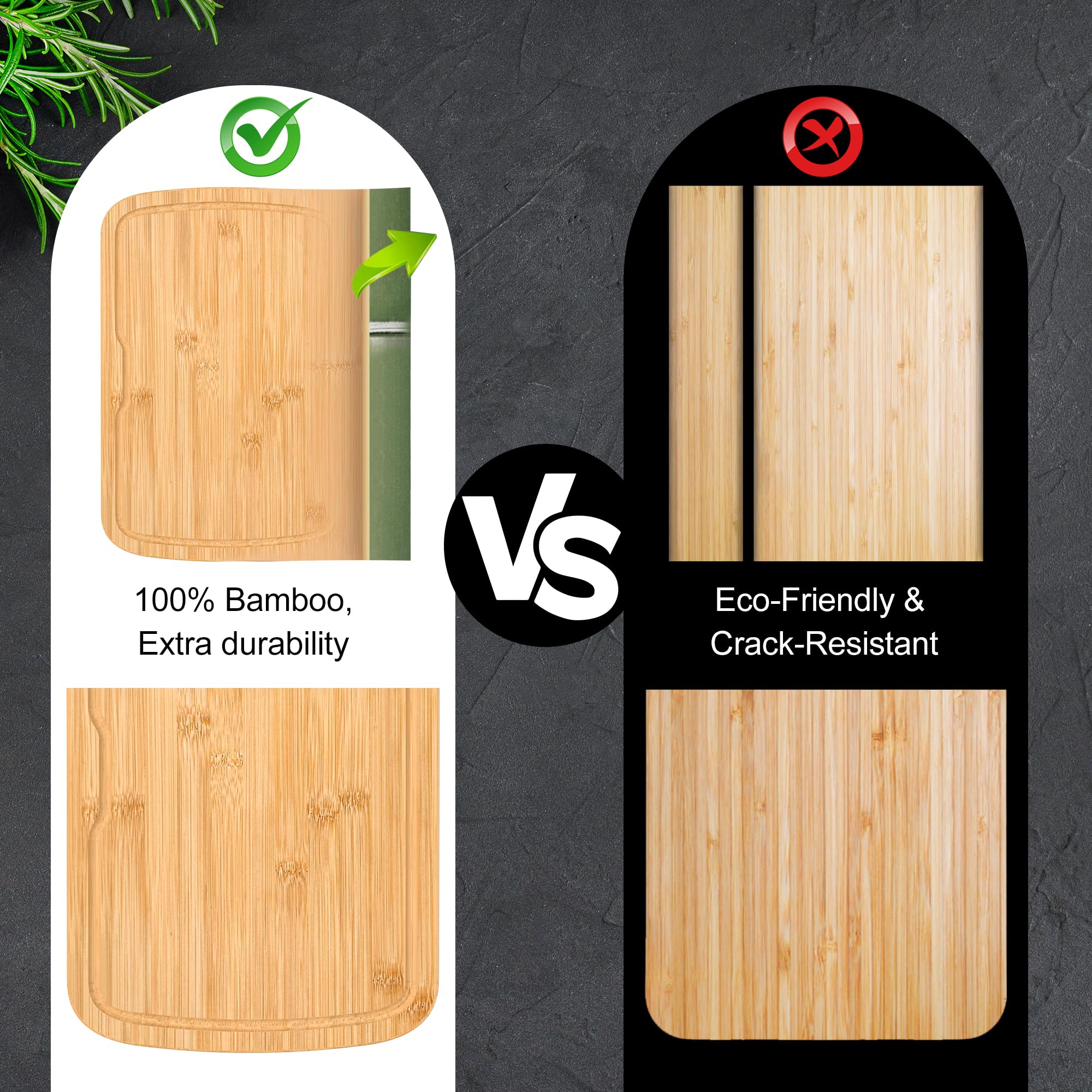 KitchenBoss Bambù Tagliere Legno con Scanalatura, Set di 3 Tagliere da Cucina38x25cm/33x20cm/25x15cm Cutting Board Duraturo per Carne, Verdure e Pane
