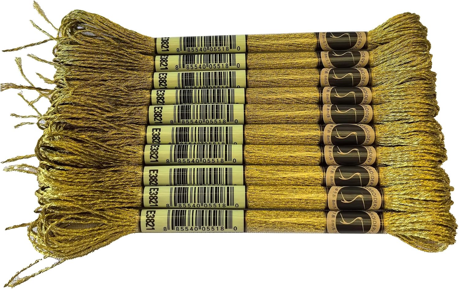 8 Meters 12 Strands Metallic Embroidery Floss Cross Stitch Needlework Thread, Metallic Gold, 10 Skeins