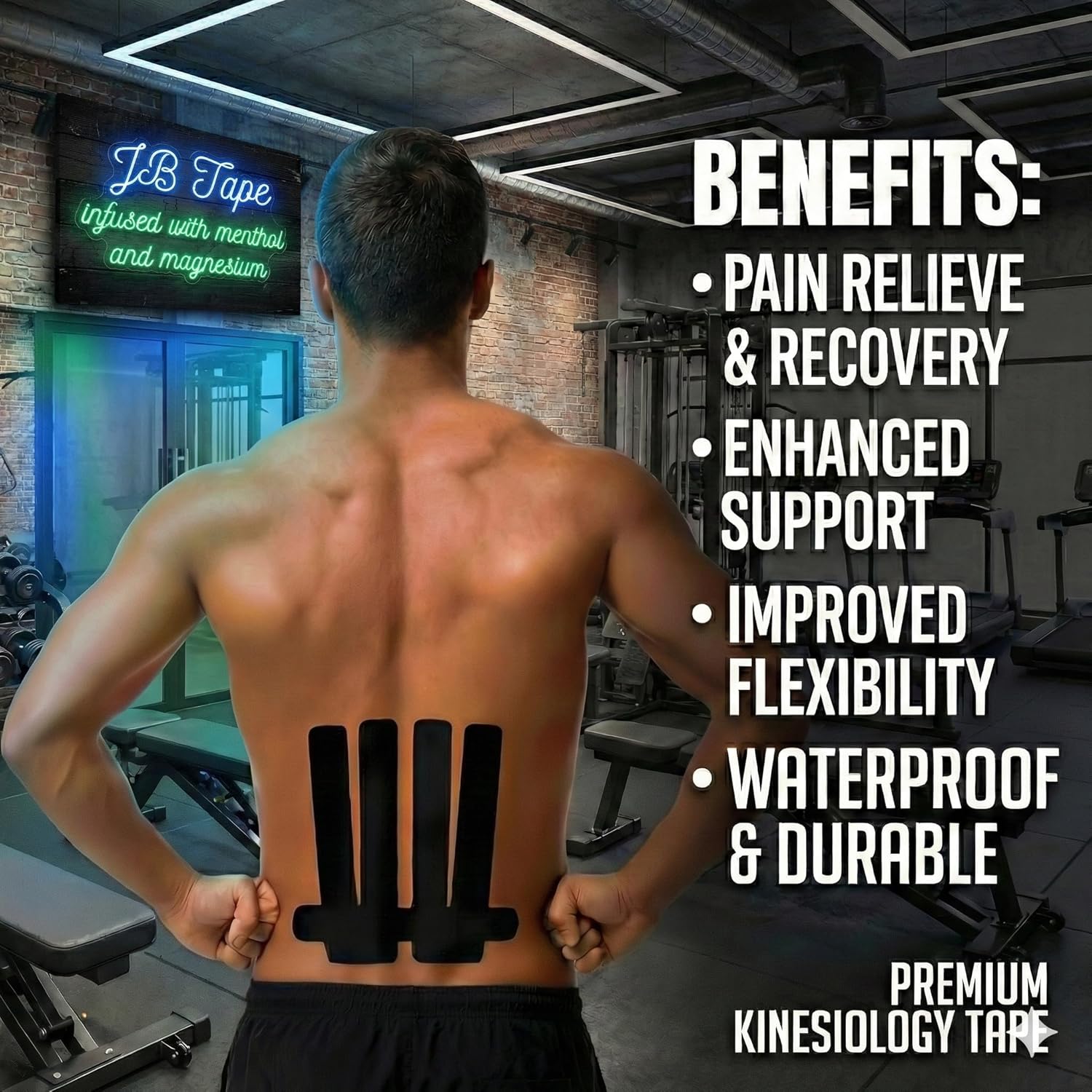 Magnesium & Menthol Infused Kinesiology Tape – 2 Rolls Precut with Dispenser – Water Resistant Athletic Tape for Muscle Support & Sports Recovery –for Knees, Shoulders & Back – Black - Image 3