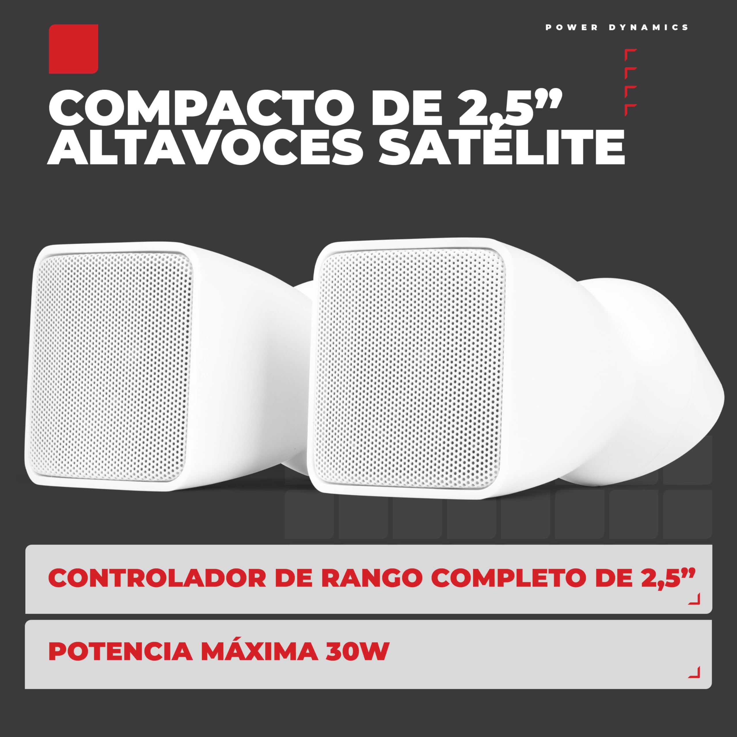 Power Dynamics BSX30W + PRM120 + RX22 – Sistema Sonido 100V con 16 Altavoces Pared Blancos 2.5" 30W, Amplificador 120W Bluetooth MP3 y Cable 100m para megafonía e Hilo Musical, Color Blanco