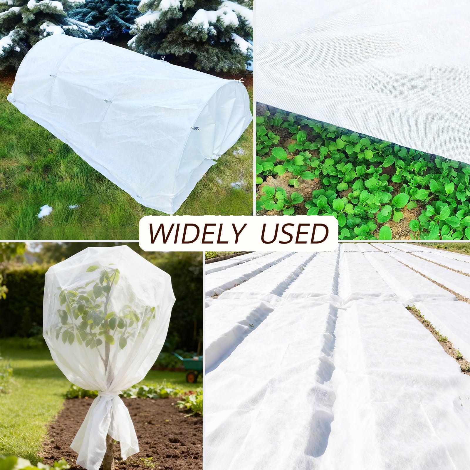 Cubierta para plantas de protección contra heladas de 10.5 pies x 50 pies, manta de congelación de jardín de 1.2 onzas/yd² con clips y estacas para protección de plantas de invierno al aire libre