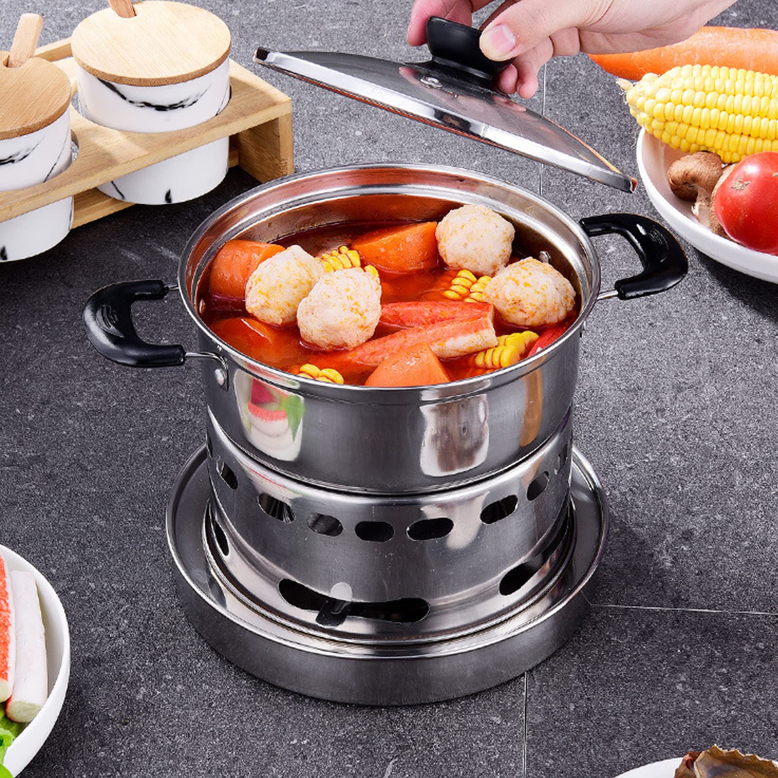 Spirituskocher für Innenraum Mit Topf Campingkocher Tragbarer Camping Alkoholkocher Mini Spiritusbrenner Kochtopf-Set FüR Den Innenraum, Im Freien