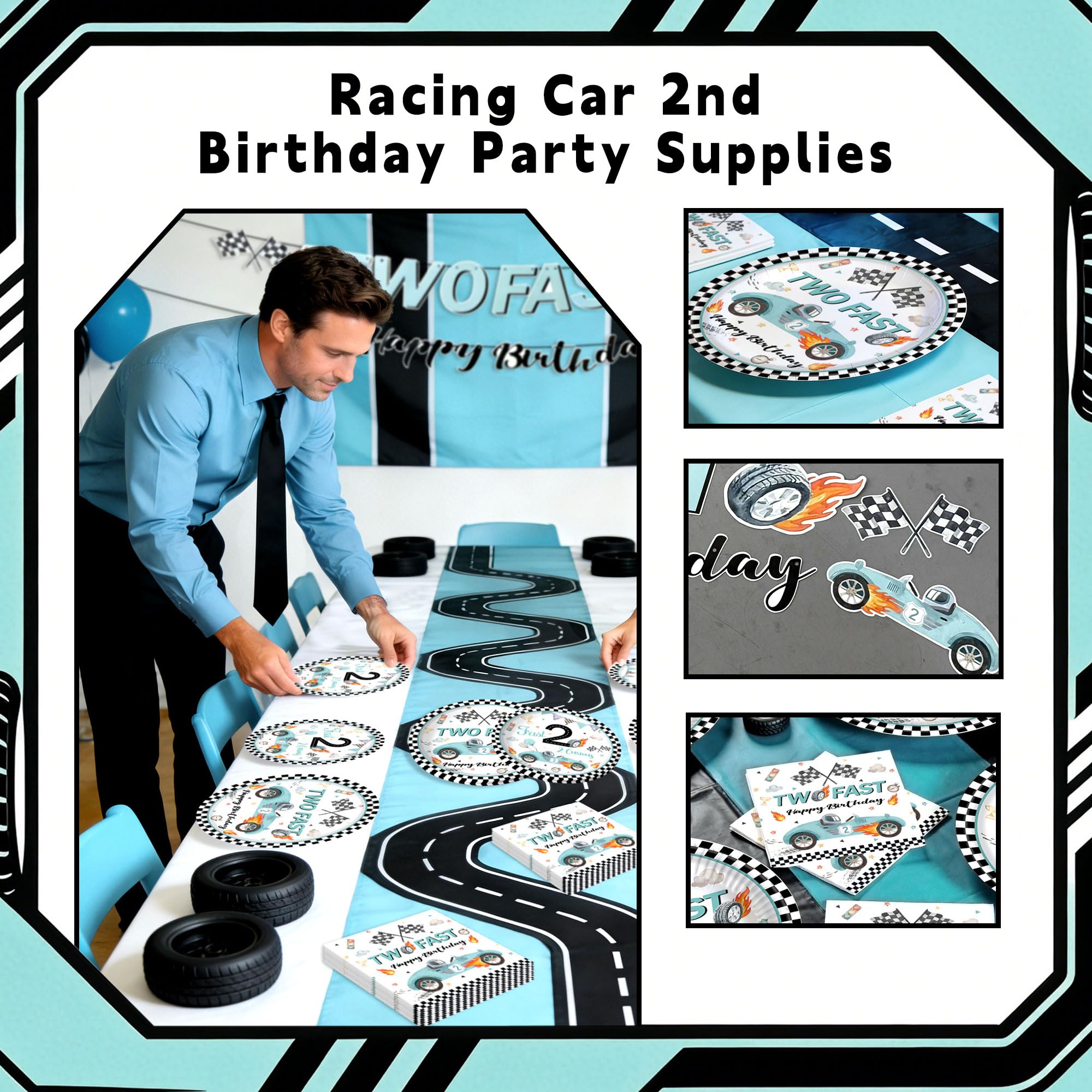 Thirty and Thirsty 42 zi di utensili per festa di compleanno a tema auto da corsa per ragazzi con striscione buon compleanno forniture festa piatti di carta salviette tovaglia per 10 ospiti
