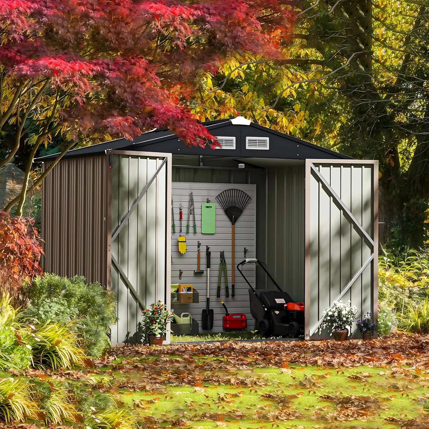 GVDV Casetta da Giardino in Metallo 236 × 171 × 197 cm, Armadio da Esterno Impermeabile con Serratura e Sistema di Ventilazione per Biciclette, Utensili e Tosaerba – per Giardino, Terrazza e Cortile