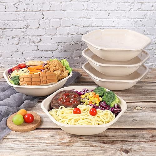 Miniatura 5 de Ensaladeras desechables de 37 onzas con tapas, cuencos de ensalada de papel de fibra de caña de azúcar, contenedores de alimentos para llevar,