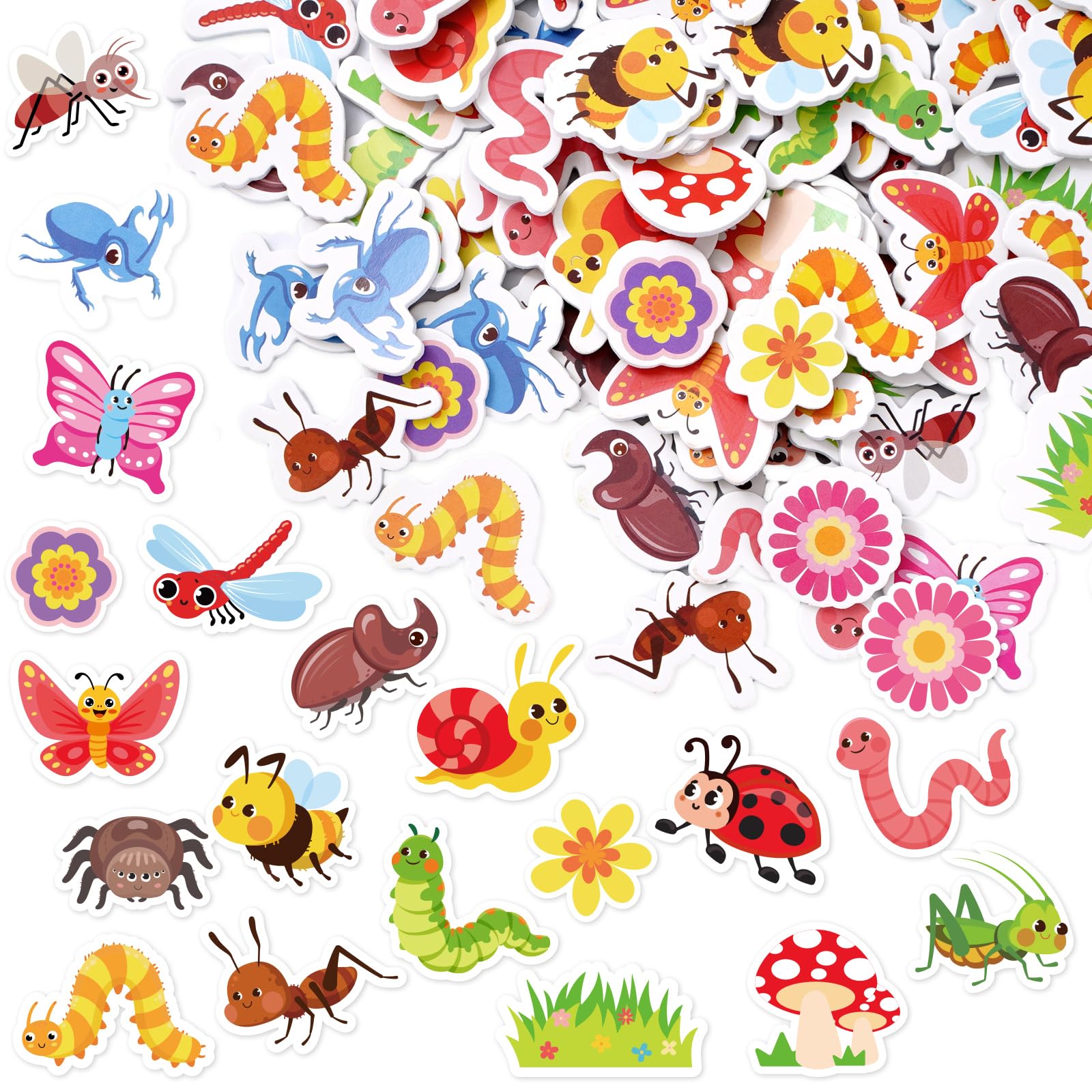 JarThenaAMCS 300Pcs Spring Insect Foam Stickers Cute Cartoon Flower Butterfly Bee Ant Decals Self-Adhesive Stickers for Summer Arts Crafts Greeting Cards School Home Decor Party Supplies