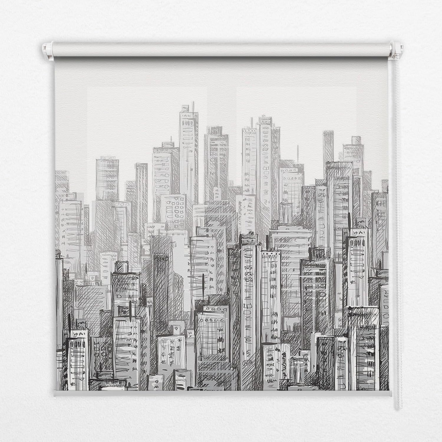 Store enrouleur perméable Tulup 50x50 cm, tamisant élégant motif ville sans perçage