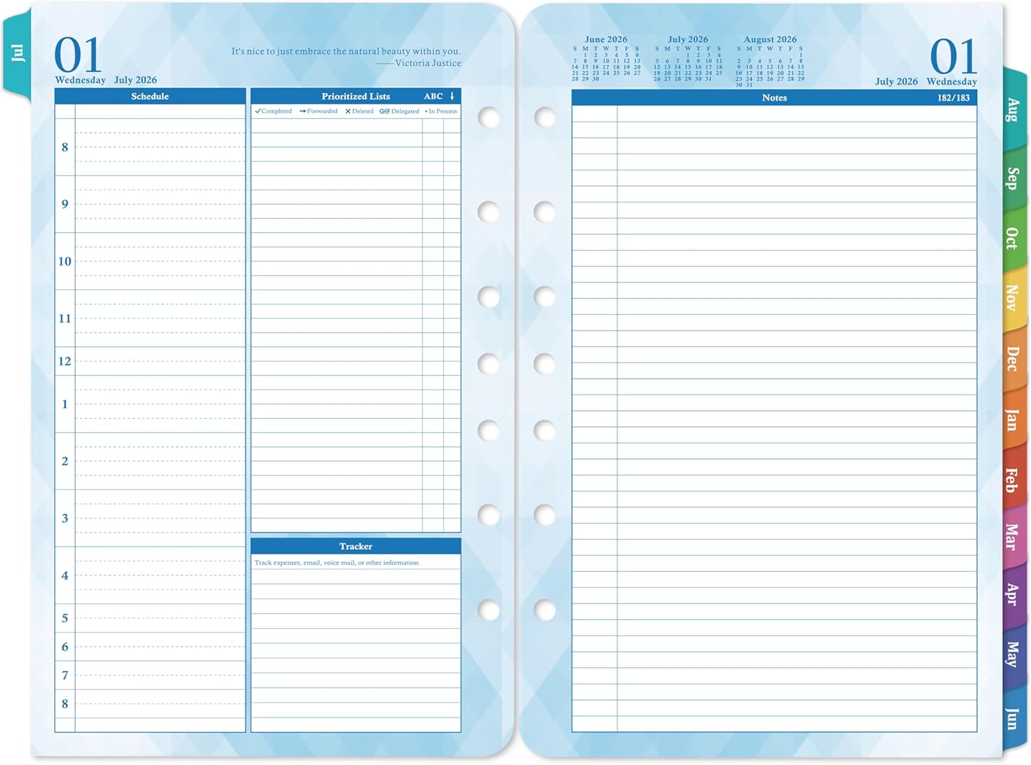 2026-2027 Planner Refills – Jul 2026 - Jun 2027, Two Pages Per Day Daily ＆ Monthly Planner 2026-2027, 5.5" x 8.4" Ring-Bound Organizer, Tabs, Quotes, Prioritized Task, Daily Tracker/Notes, Appointment Schedule