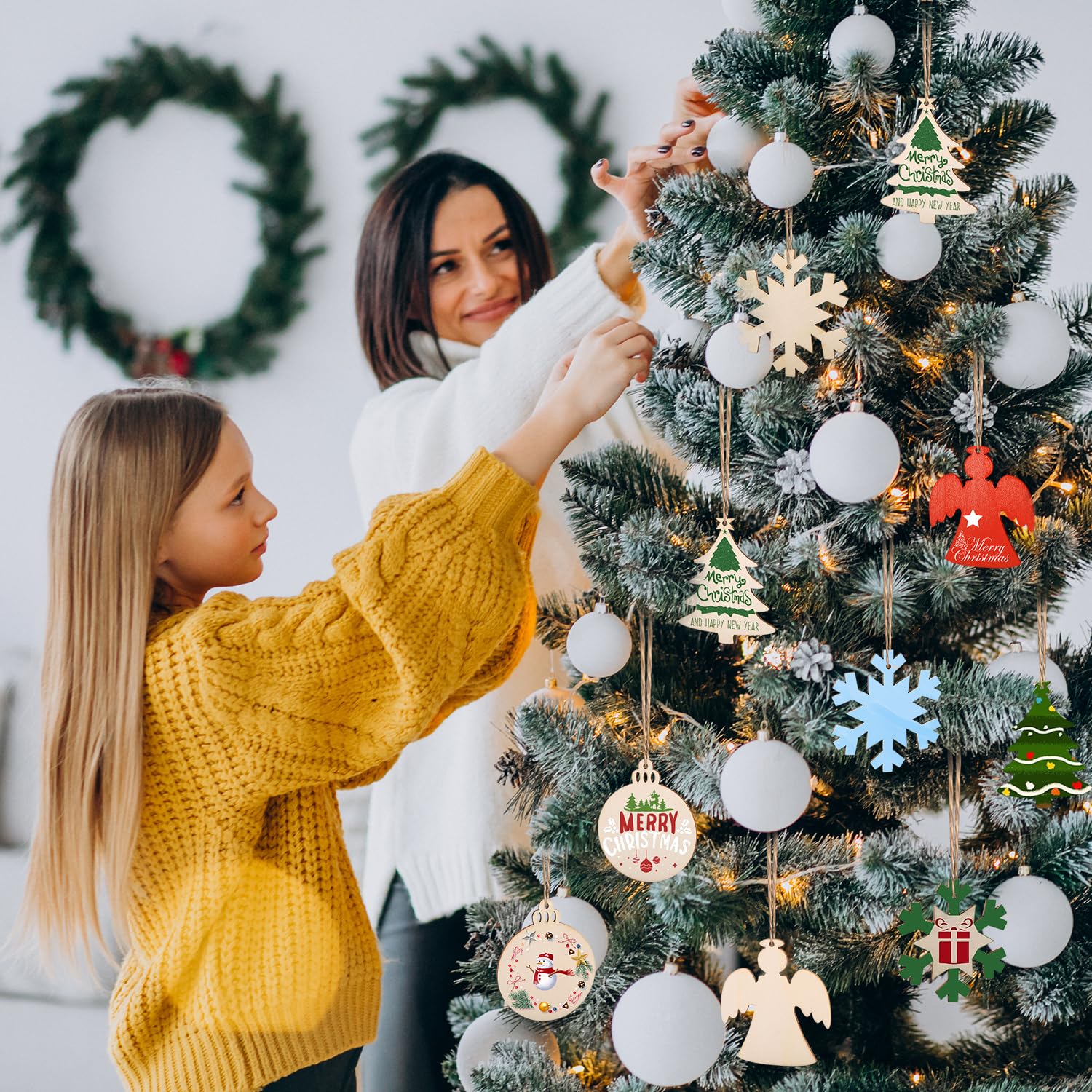 Fauhsto 50 Pcs Ornements De Noël En Bois,Bois Artisanat Arbre