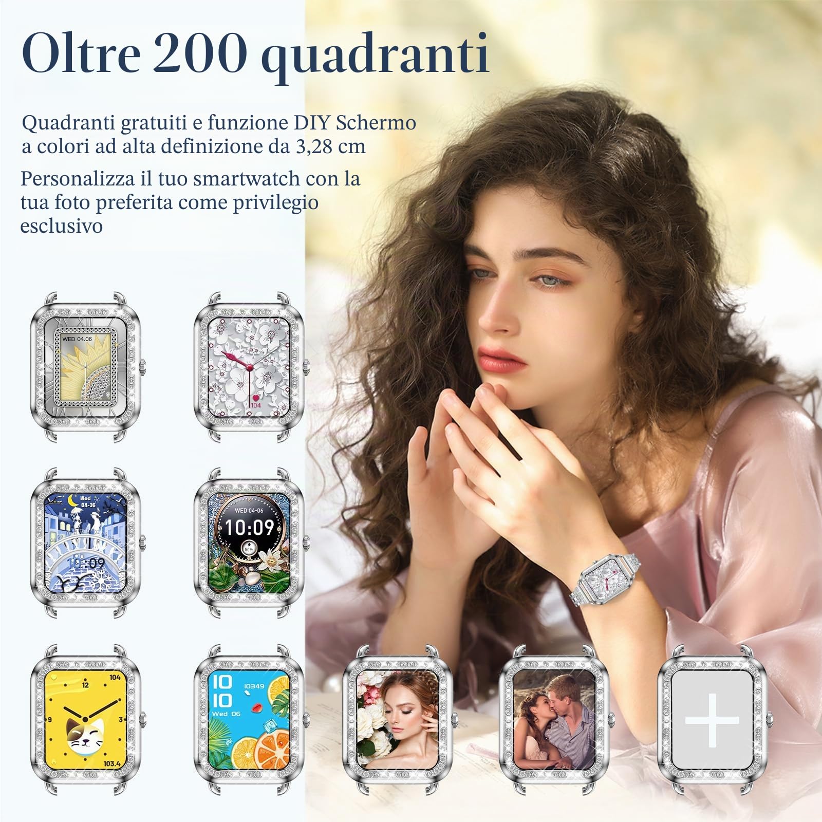 Smartwatch Orologio Donna Chiamate e Risposta Diamond,1.29''Smartwatch Notifiche Messaggi,Cardiofrequenzimetro,SpO2/Monitoraggio del Sonno,19 Sport orologio smartwatch donna per Android iOS