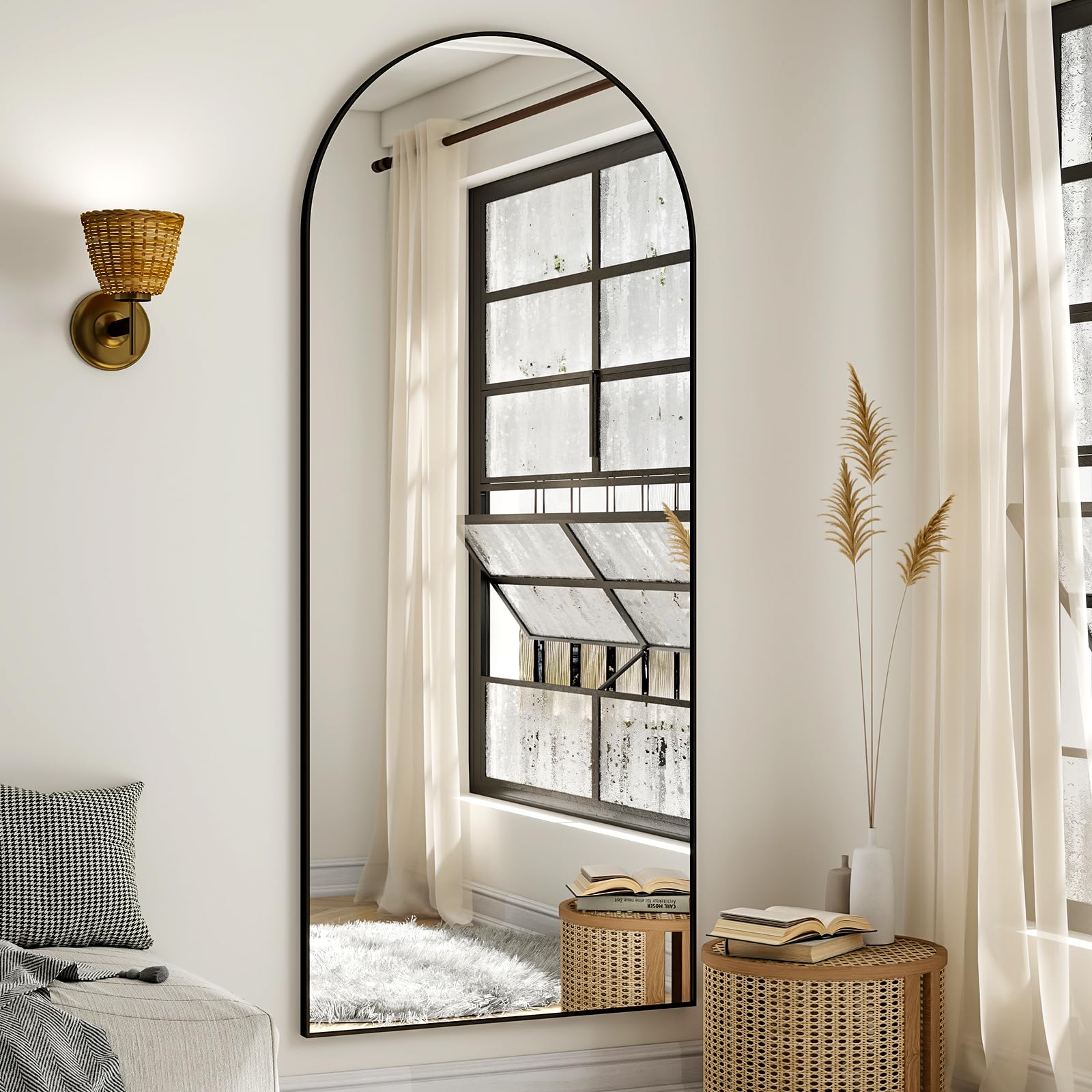 BEAUTYPEAK Miroir pleine longueur arqué 165 x 60 cm sur pied noir