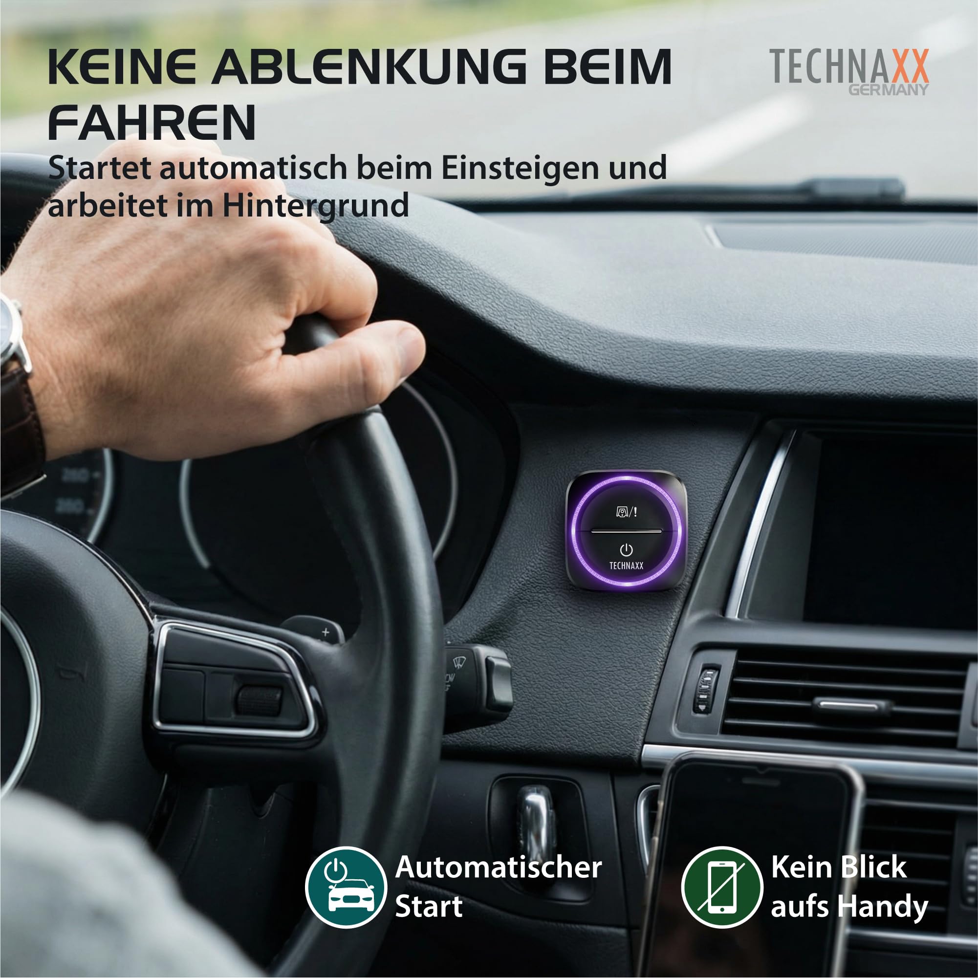 Technaxx Verkehrswarner mit Blitzer.de – Straßenverkehrswarner mit Gefahren- & Geschwindigkeitswarnung, LED-Benachrichtigung, Auto-Aktivierung, kompatibel mit Apple CarPlay & Android Auto - TX-387