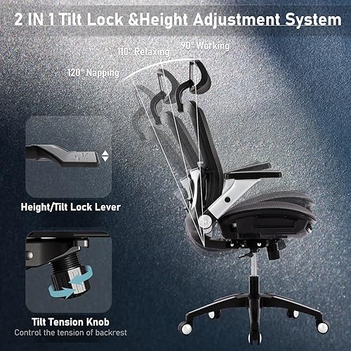 Miniatura 7 de COLAMY Silla de oficina ergonómica de malla con reposapiés, silla de escritorio ejecutiva de computadora con respaldo alto con reposacabezas y