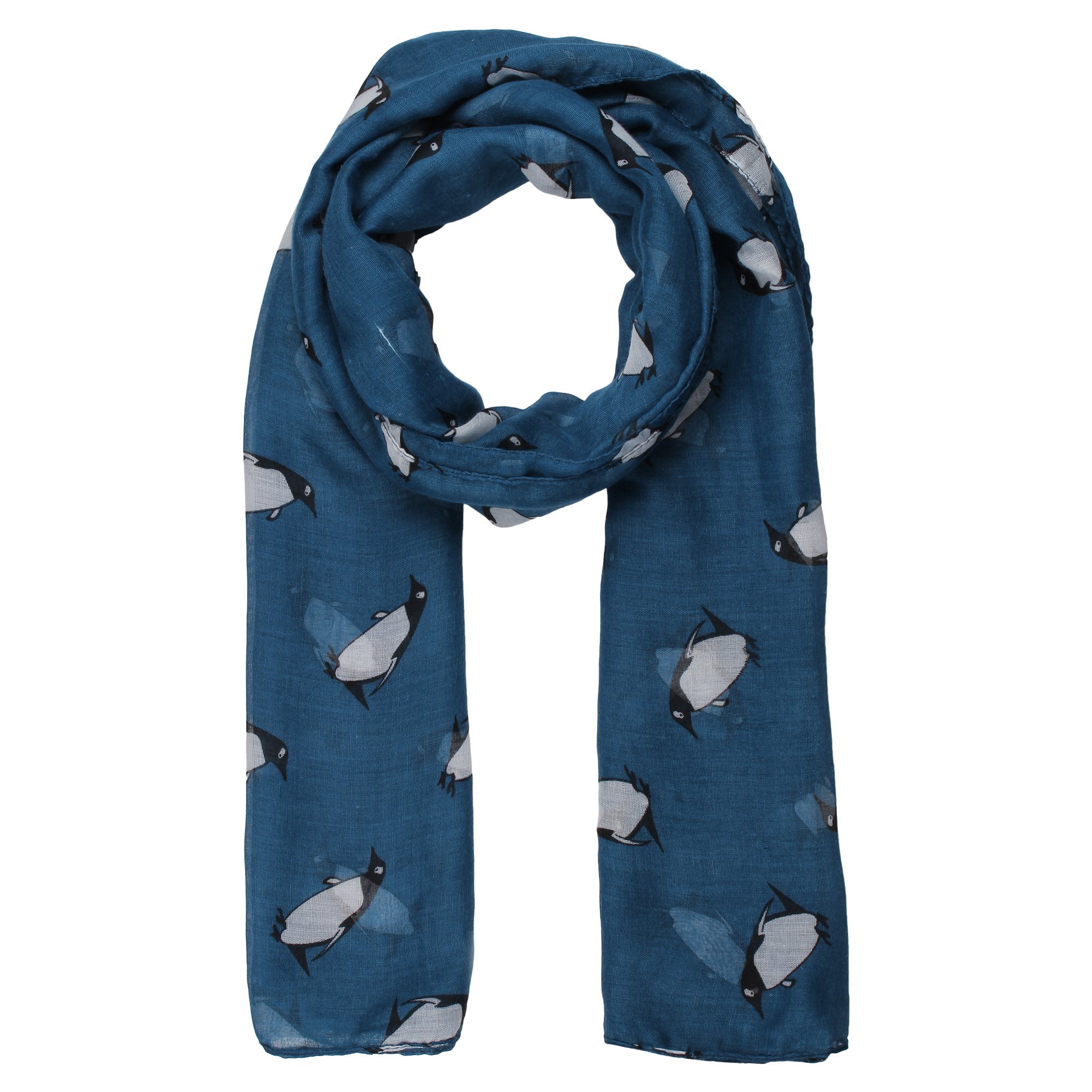 World of Shawls Penguin Print Fashion Scarf Wrap Shawl Maxi Sarong (Navy Blue)