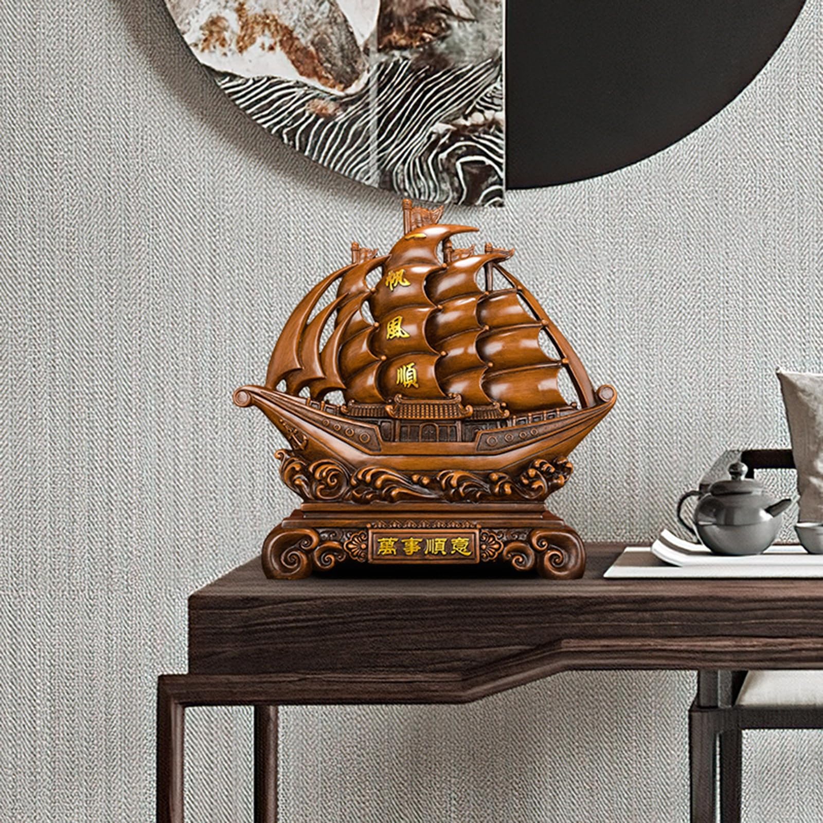 Gran estatua de velero, adorno Feng Shui para el éxito y la fortuna.