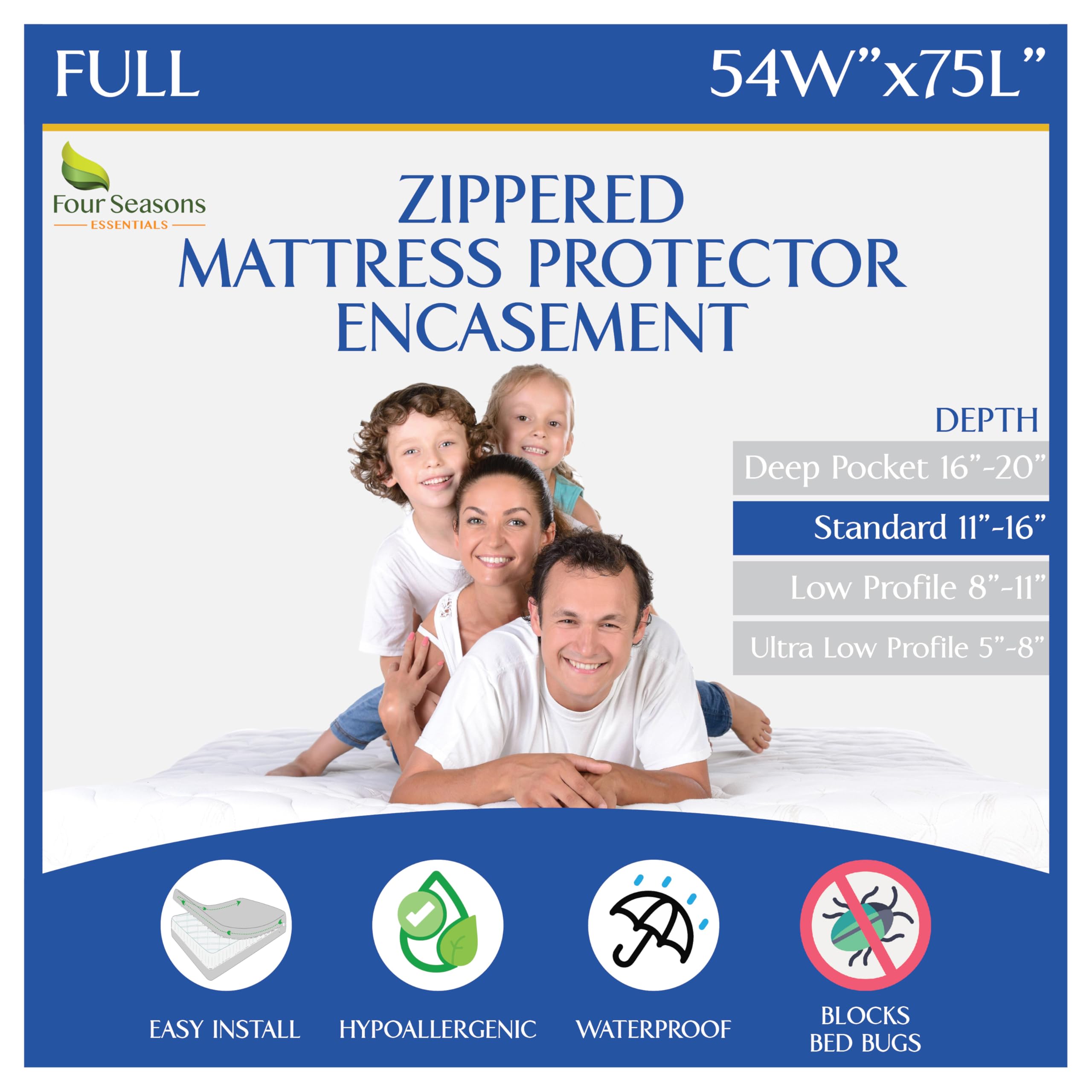 Full Size Mattress Protector Bedbug Waterproof Zippered Cover Hypoallergenic Premium Quality Encasement White