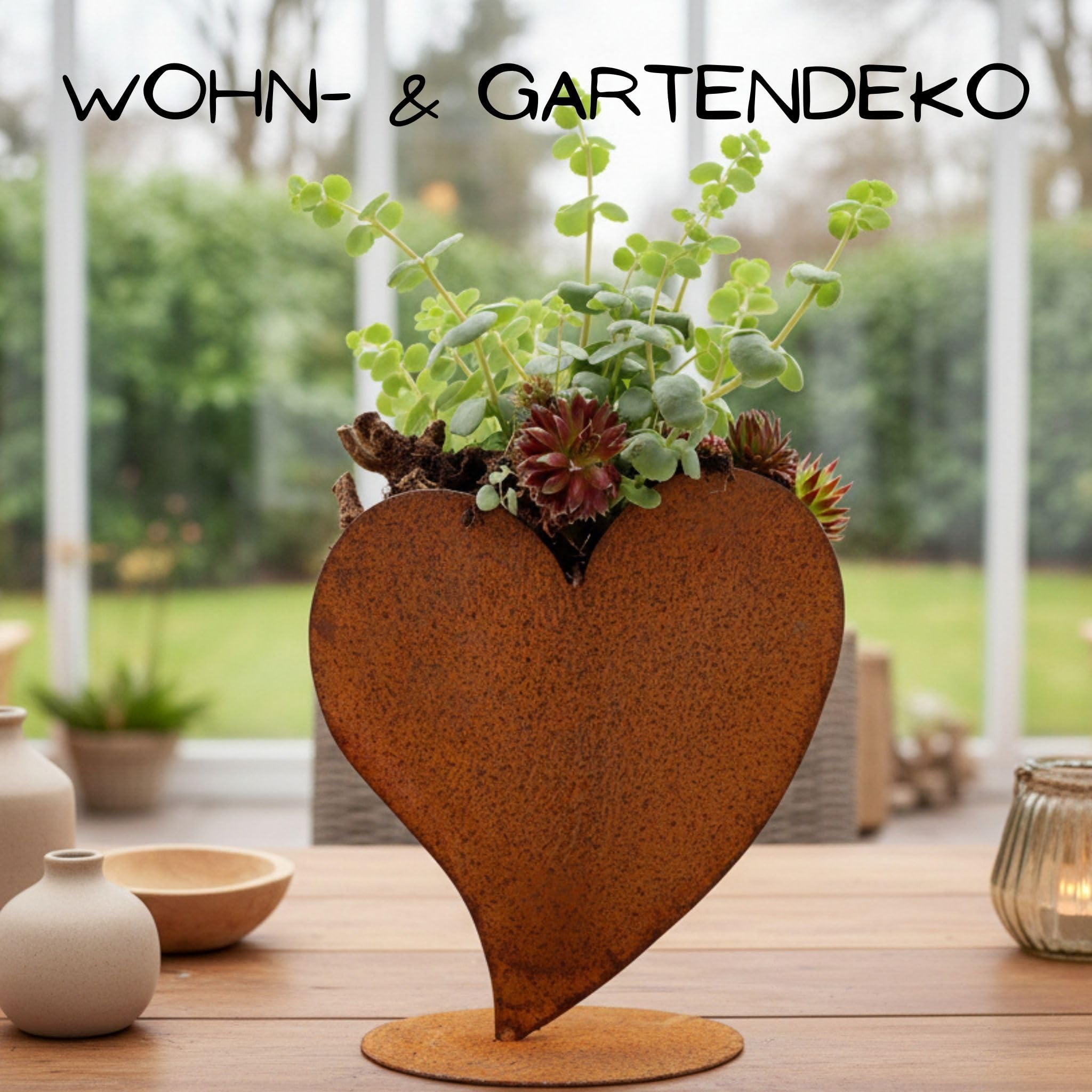 Rostikal Pflanzherz aus Edelrost 32 cm – wetterfeste Gartendekoration aus Metall, Deko - Herz aus Cortenstahl für Garten, Terrasse & Wohnbereich außen