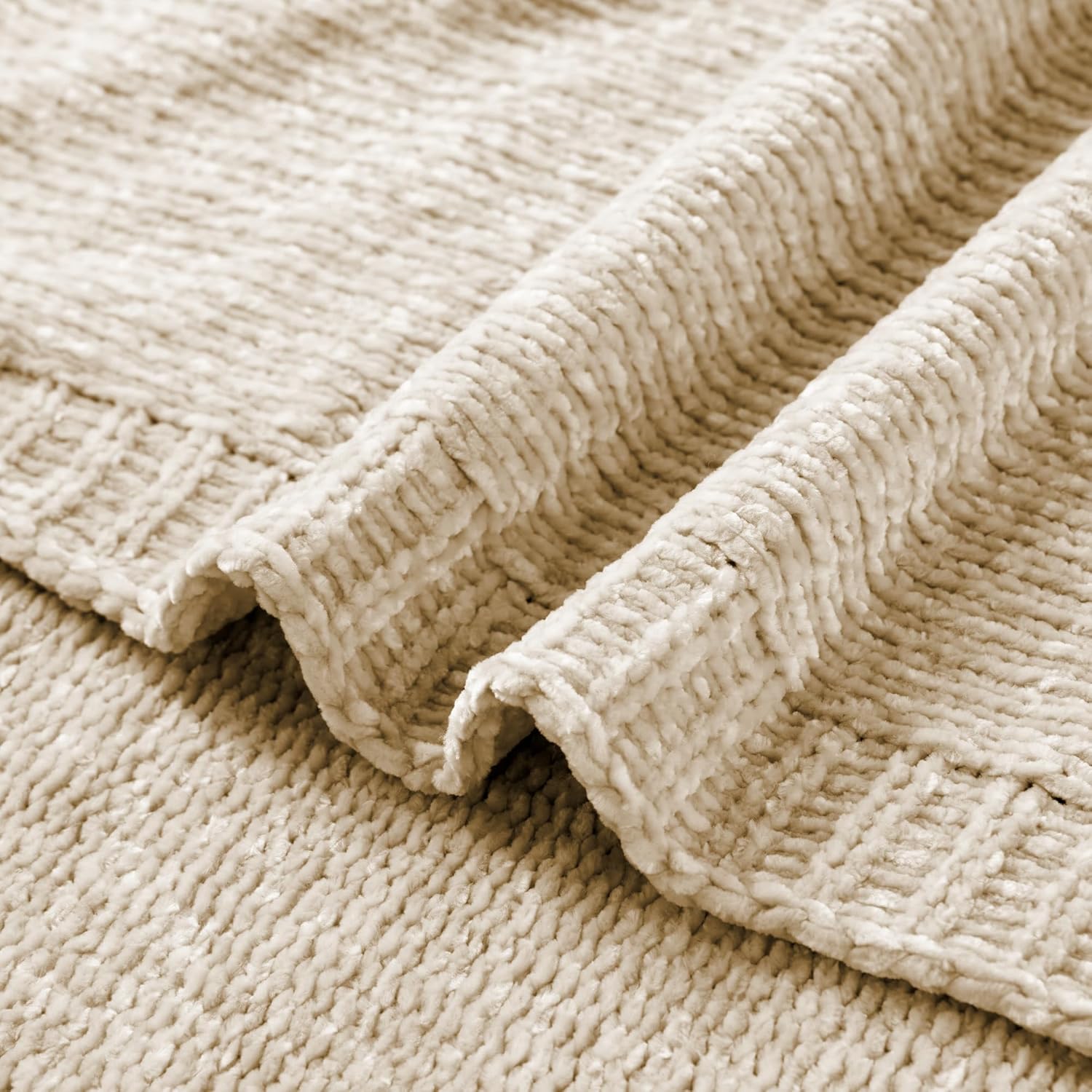 BATTILO HOME Knit Chenille Throw Blanket for Couch, Cozy Beige Throw Blankets for Home Decor,Lightweight Soft Throw for Bed,Sofa,Chair 51"x67" - Image 6