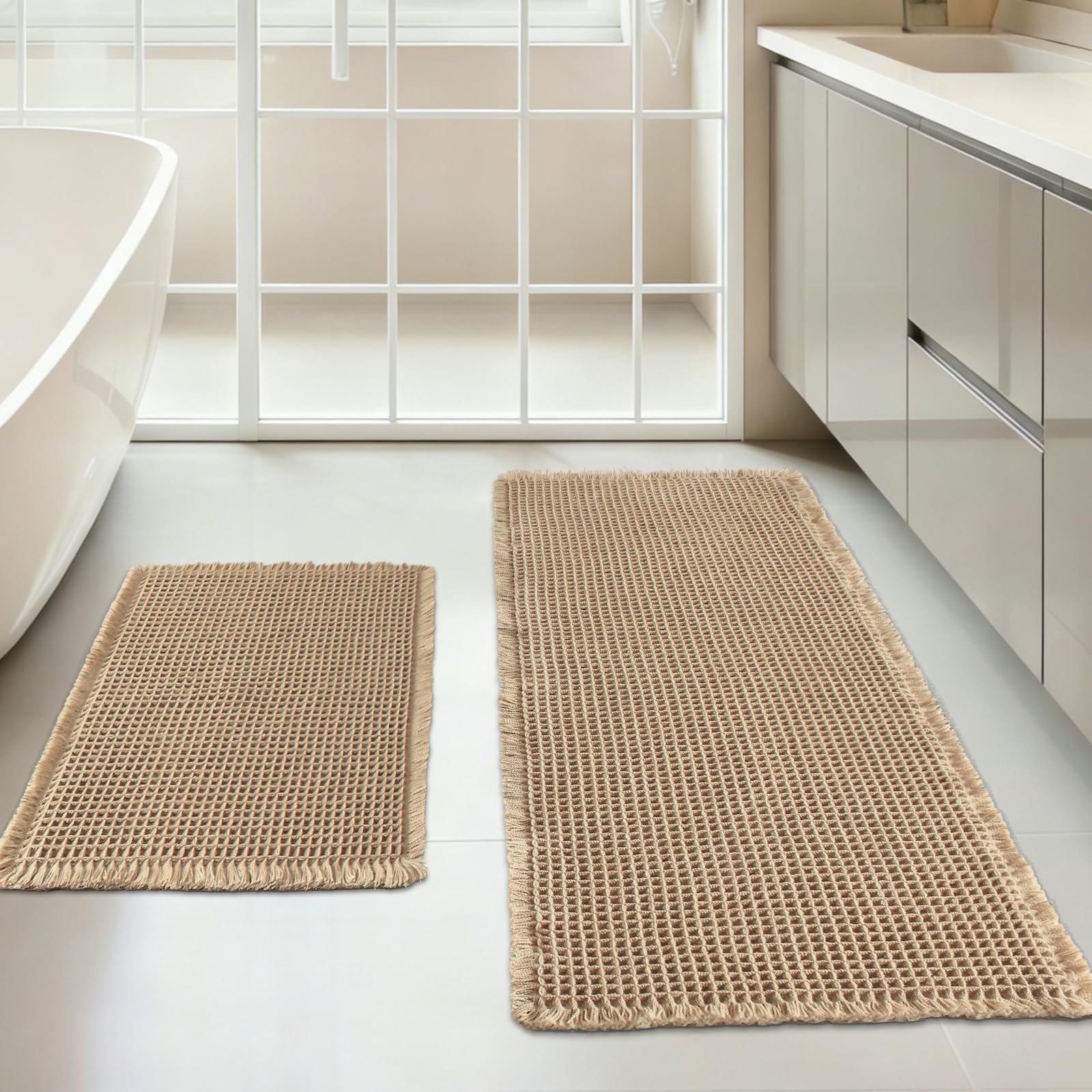 Waffle Bath Mat Set of 2 Brown