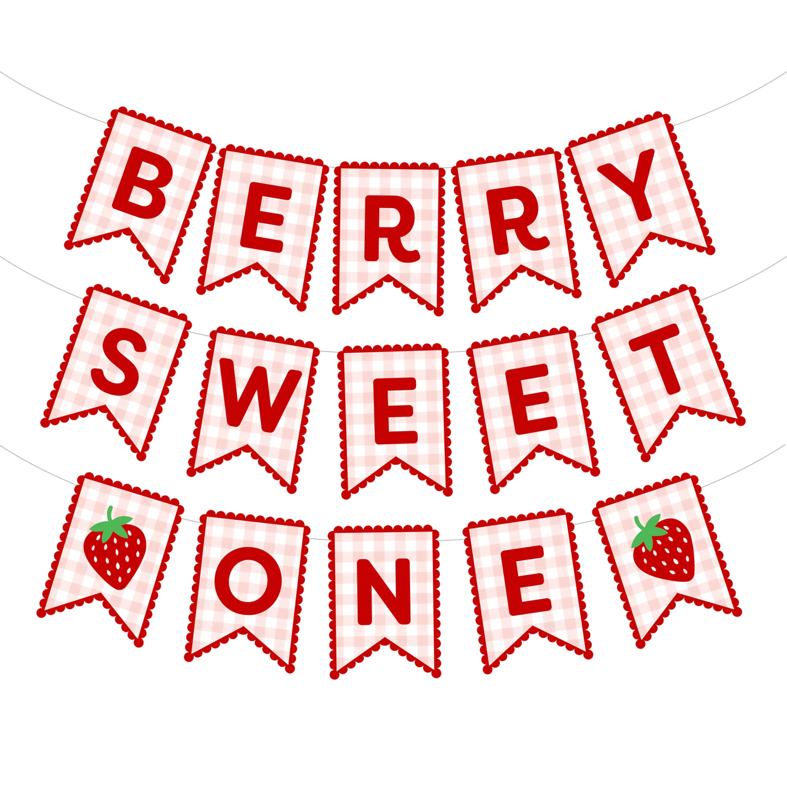 View 1 of [Missing Pieces] Berry Sweet One Birthday Banner Girl 1st Strawberry Party Decoration Red Pink Gingham Hanging Supplies