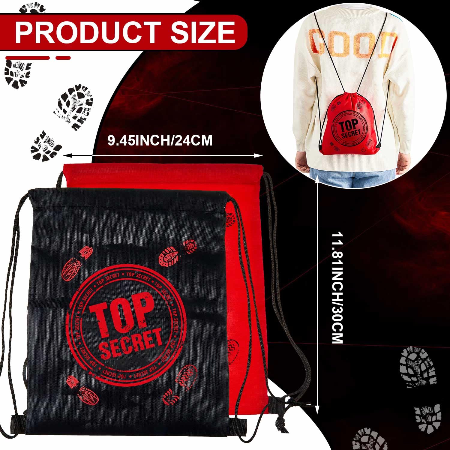 Amylove 32 Pcs Top Secret Theme Party Favor Room Drawstring Birthday Gift Bags Snack Candy Storage 9 x 12 Inches