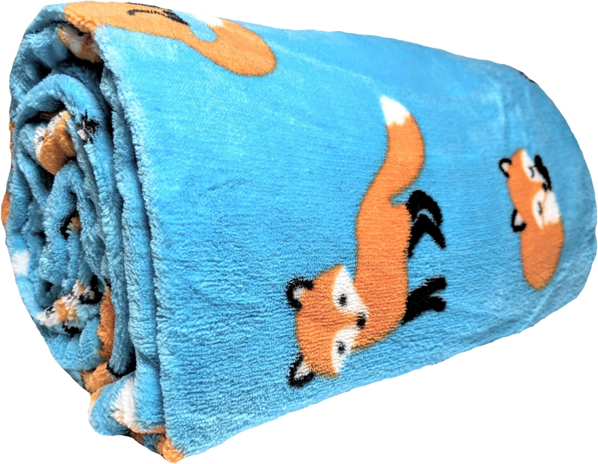 JustHome Fun Print Soft Cozy Lightweight 50 x 60 Fleece Throw Blanket (Turquoise with Orange Foxes)