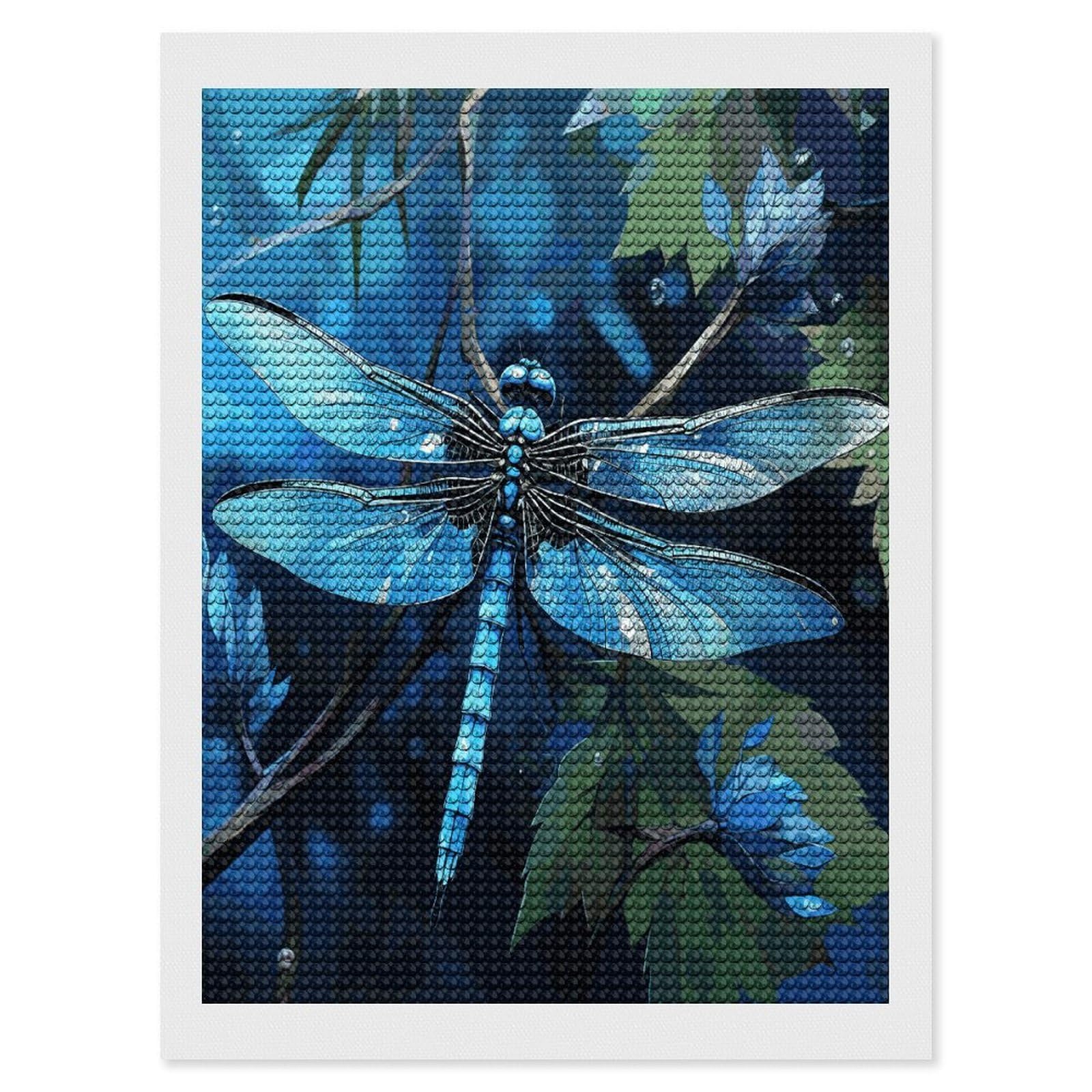 JTREHY Art Blue Dragonfly Diamond Art Kits Personalized DIY Round Diamond Painting Kits for Beginner Full Drill Diamonds Dots Paintings for Adults Gem Art Crafts Home Decor