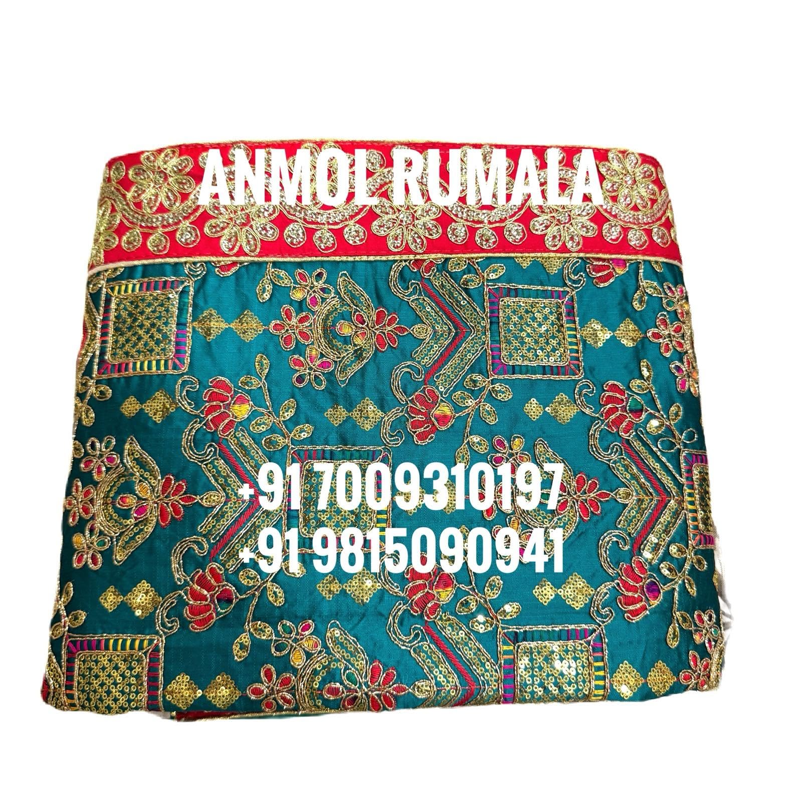 Rumala Sahib Double Set With Cotton Lining (Peacock shade with Heavy Chandelier Embroidery and Embroidered Red Gota)-picture-52