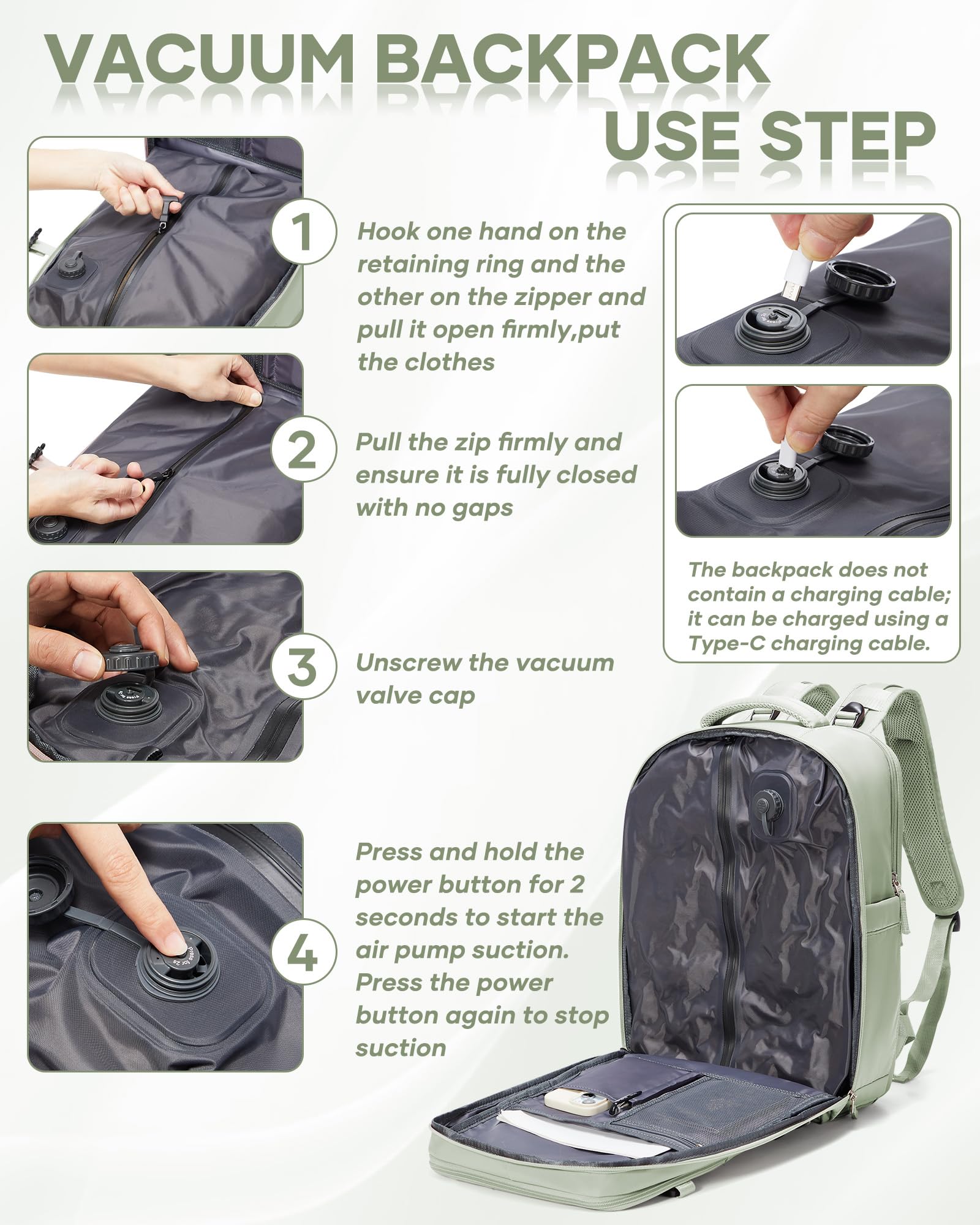 SZLX Zaino Sottovuoto da Cabina da Donna, Zaino con Airbag a Compressione con Bottone a Pressione, Zaino da Viaggio Sottovuoto Ryanair con Pompa, Valigia Sottovuoto Impermeabile da Uomo