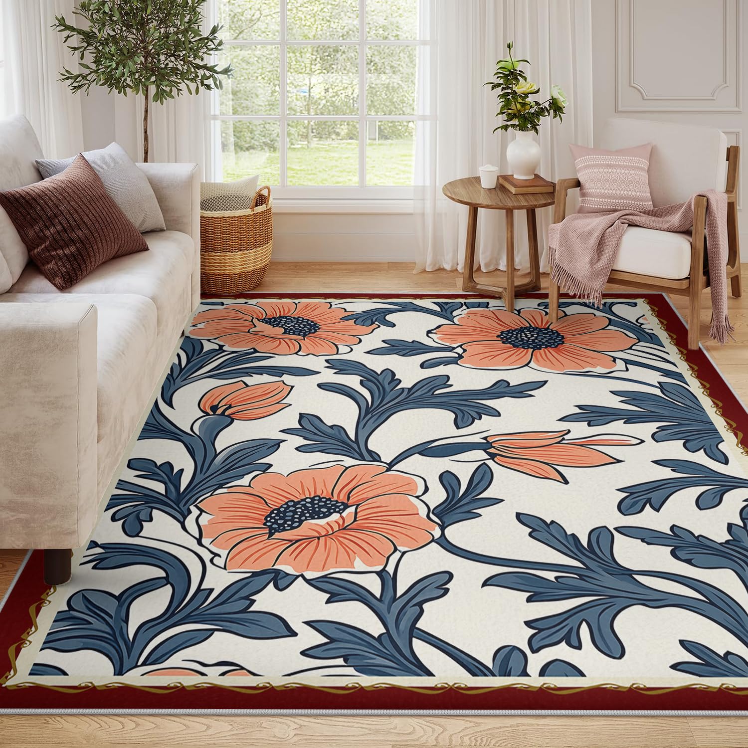 Tapis de salon 60x120 bohème fleuri oriental pour entrée et bureau