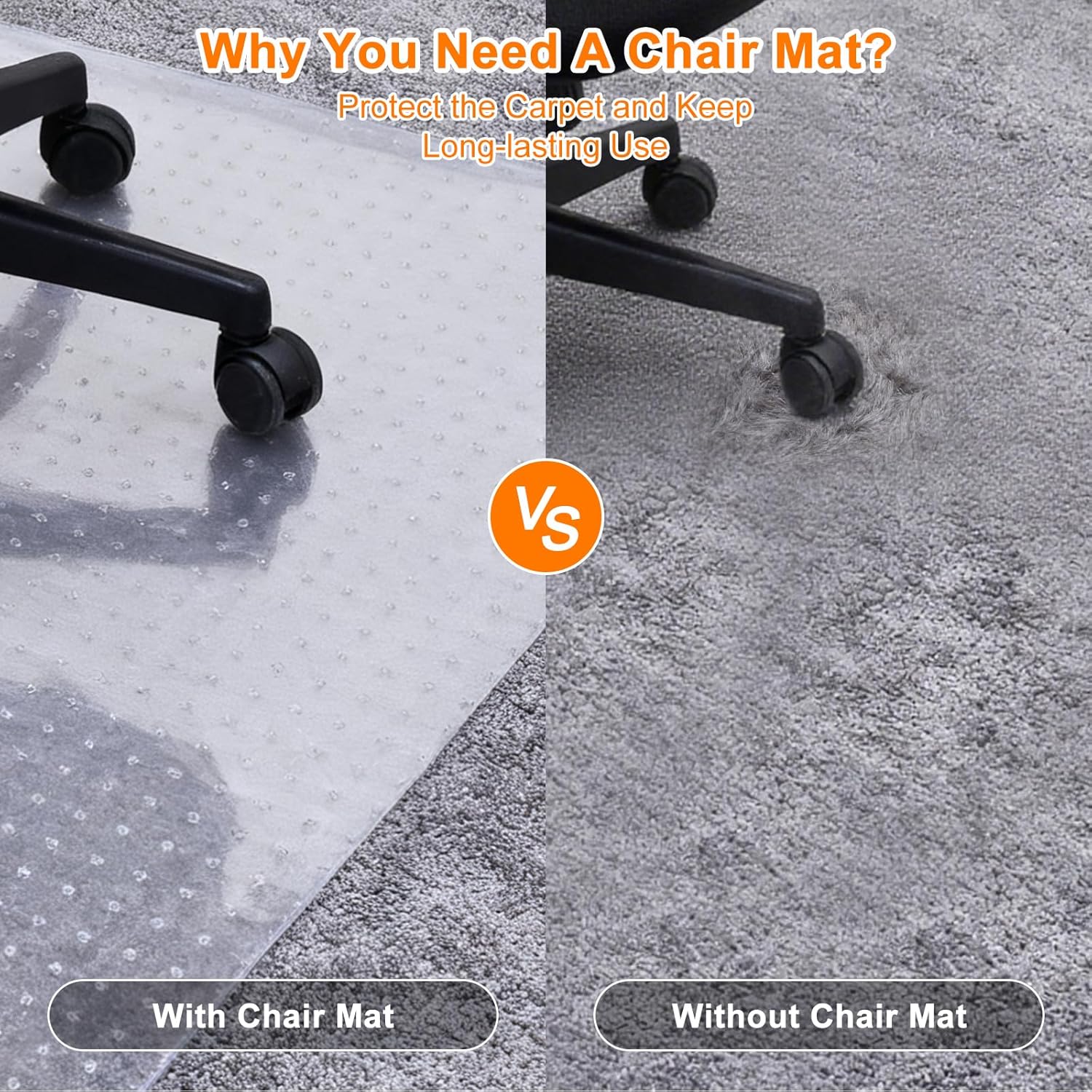 Winado Anti-Slip 30"x48" Office Chair Mat for Low Pile Carpets, Heavy Duty Easy Glide Rolling Plastic Floor Mat Fits Gaming or Work Chairs, Home & Office Use (with Lip)