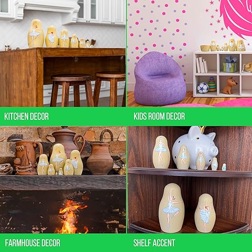 Miniatura 5 de AEVVV Bolshoi - Juego de 7 muñecas de ballet rusas - Regalos de bailarina - Muñeca bailarina Matryoshka - Bailarina de madera - Decoración de