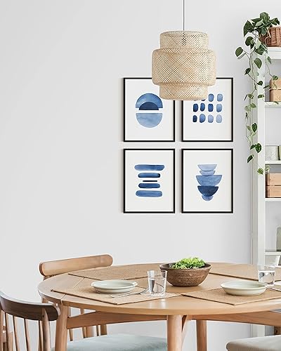 Miniatura 5 de HAUS AND HUES Juego de 4 decoración de pared azul Impresiones artísticas abstractas azules, decoración estética de habitación, arte de pared