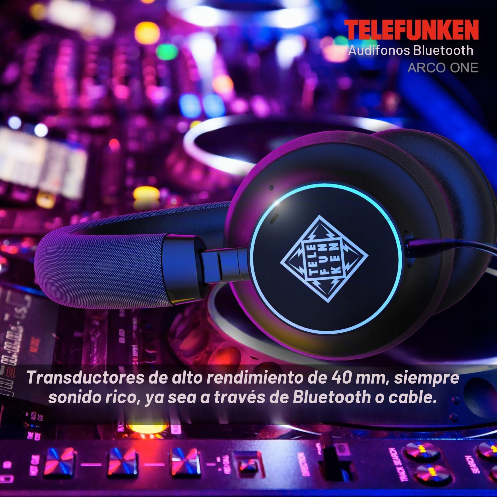 TELEFUNKEN ARCO ONE Auriculares Bluetooth Over-Ear con ANC y micrófono, Multipoint, 30 h de batería (22 h con ANC), controladores de 40 mm, 32 Ω, AUX/3,5 mm y USB-C, IPX3, 220 g, almohadillas