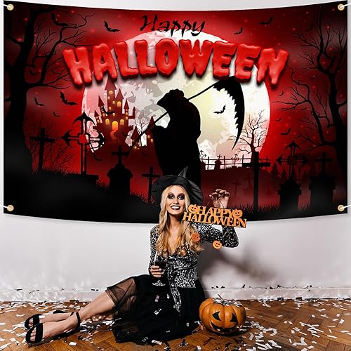 Miniatura 3 de Cartel de fondo de Halloween con texto en inglés Happy Halloween de terror rojo, Halloween, noche de Halloween, decoración de fiesta, suministros de