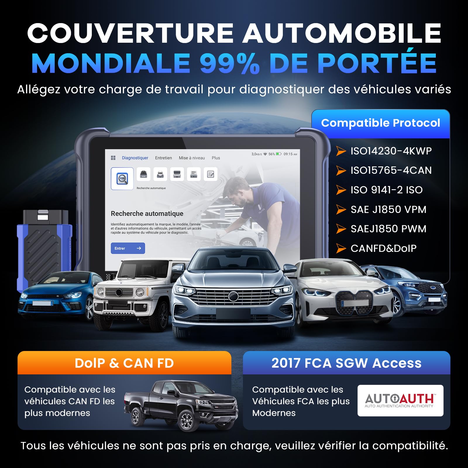 mucar 892BT AI Valise Diagnostic Auto,Bidirectionnel obd2 Diagnostic Français,Codage ECU,34+ Réinitialisations,Diagnostic de Tous Les systèmes, Guide V.A.G, FCA AutoAuth, CANFD&DOIP, Gratuit à Vie