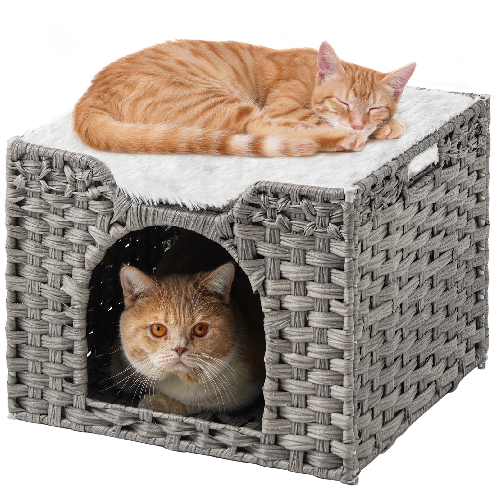SETVSON Cuccia per gatti da interni, cuccia per gatti in rattan, cuccia per gatti, cuccia per gatti, cuccia per gatti intrecciata a mano, cuccia per gatti grande, coperta per gatti, cuccia per gatti