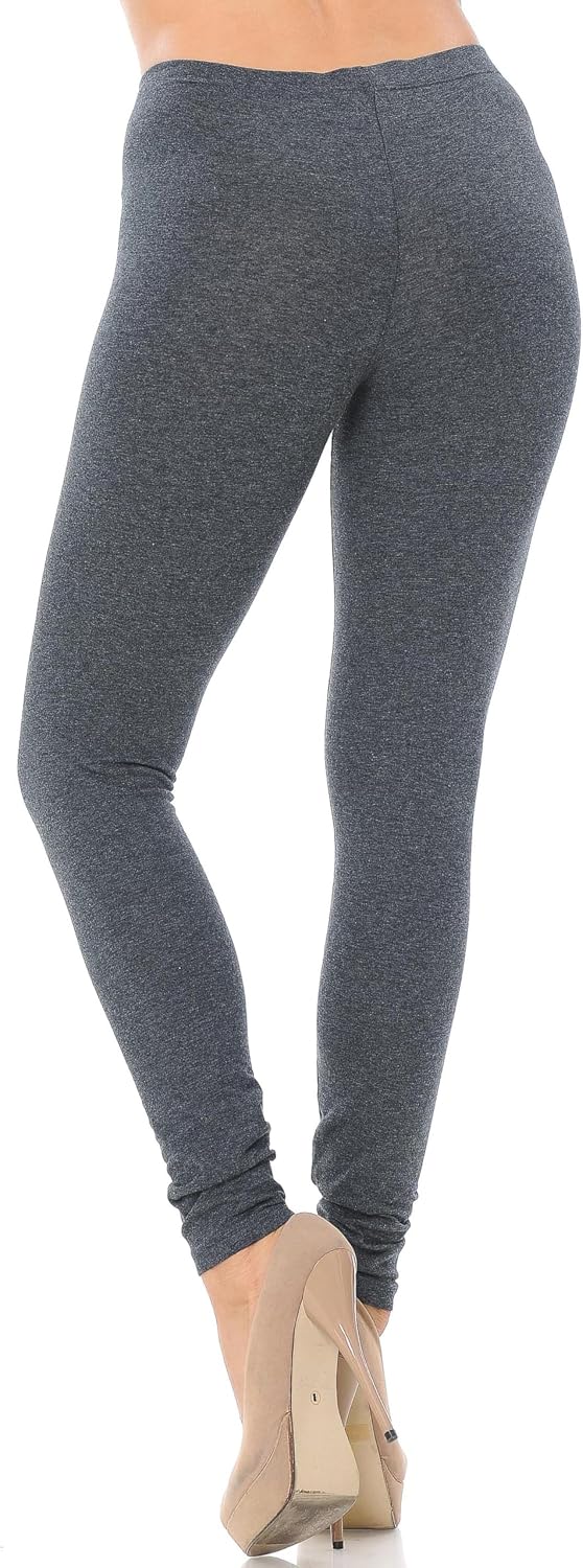 Made in The USA - Women's Leg Smoothing Full Length Solid Basic Cotton Leggings - Charcoal Large