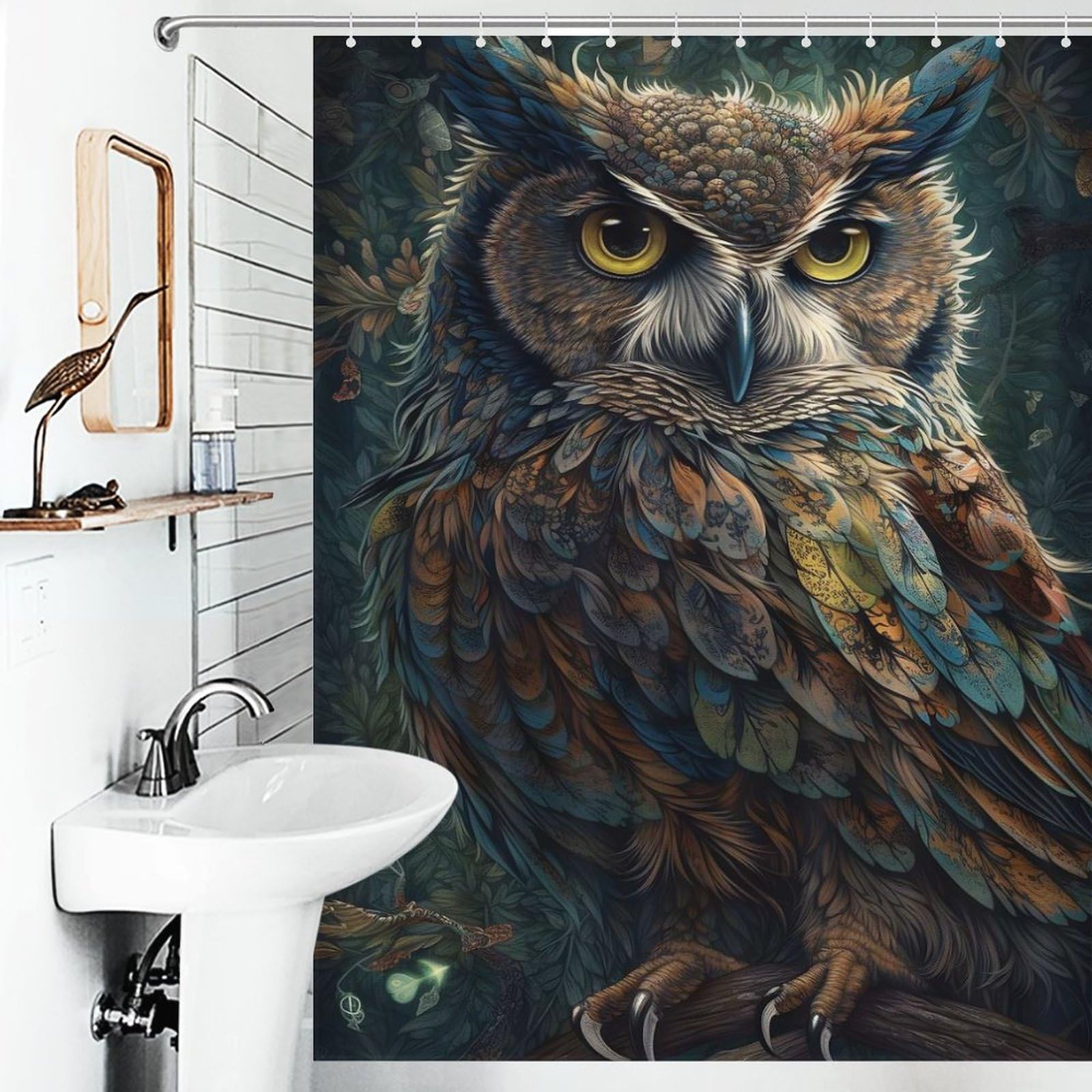 Rideau de douche imperméable anti-moisissure motif chouette 136x180cm