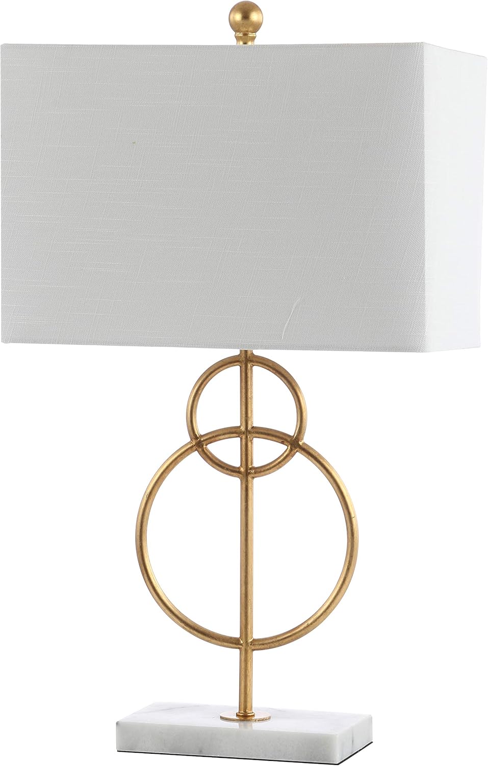 JONATHAN Y 26" Gold Leaf and White Marble Modern Circle LED Table Lamp, Glam Transitional Metal Desk Lamp for Living Room, White Linen Shade, LED Bulb Included JYL1096A