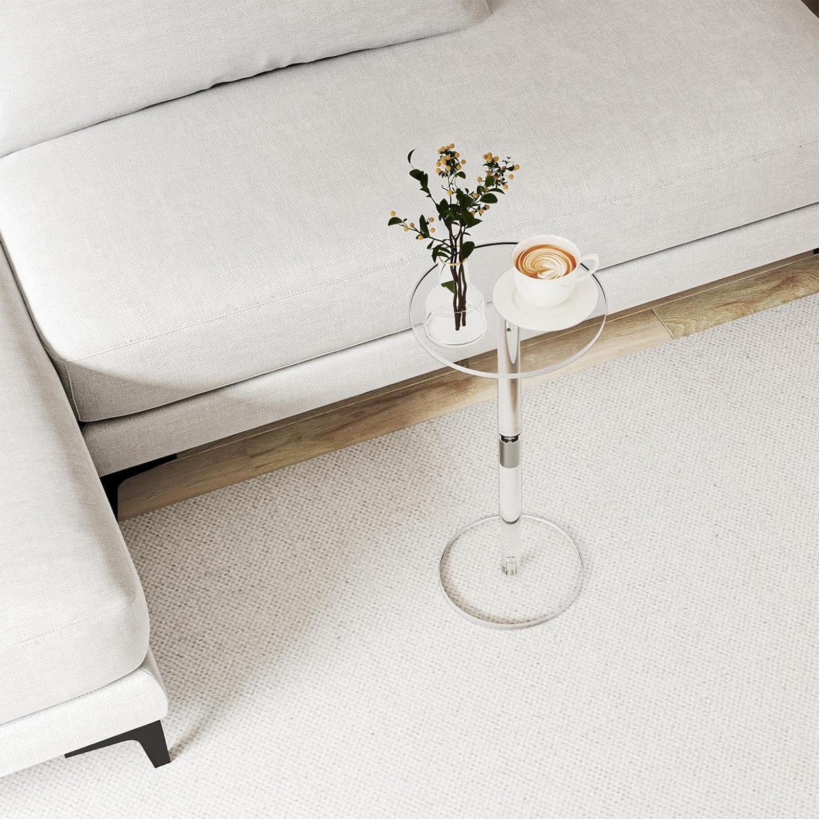Mesa alta para bebidas de acrílico - redonda transparente para bebidas, aperitivos, teléfonos y café | Características De Diseño Moderno Y Elegante, Superficie Versátil, Uso En La Sala De La