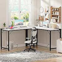 Vista 7 de Escritorios para computadora de 47 pulgadas con tomas de corriente y puertos de carga USB, escritorio de oficina moderno para espacios pequeños