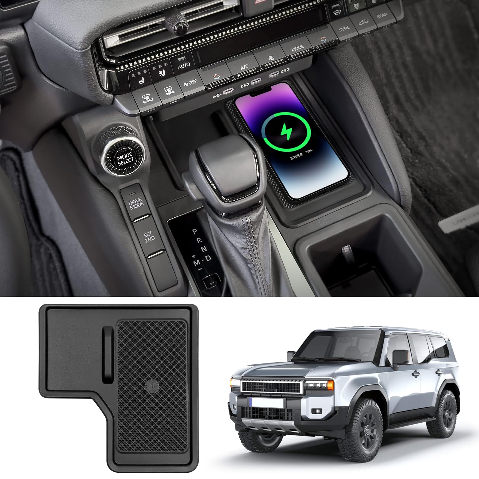 HUYINPJ Wireless Charging Protector Mat Compatible with 2024 2025 Toyota Land Cruiser First Edition 250/Prado/LC250 Center Console Wireless Charger