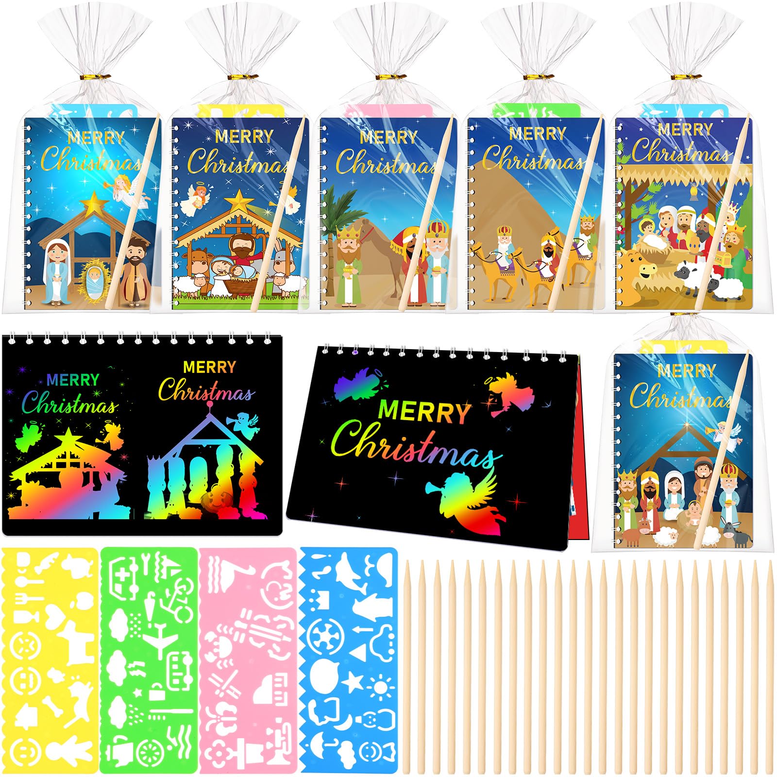 Motipuns Juego de 24 juegos de recuerdos de fiesta de Navidad, cuaderno de rascar de Navidad a granel para niños, regalos de Navidad, suministros de actividades de fiesta de cumpleaños