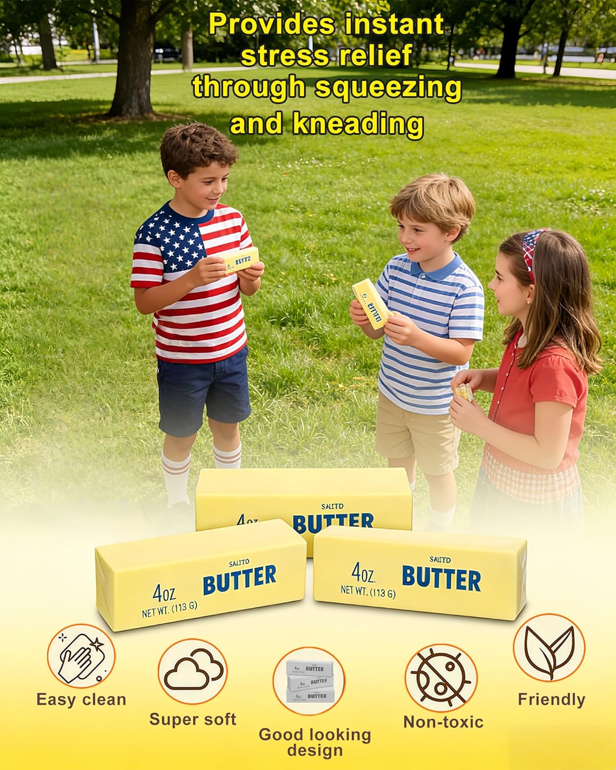 Butter Squishy Stress Ball – Super Soft Butter-Shaped Slow Rising Squishy, Realistic Food Squishies Fidget Toys for ADHD, Anxiety Relief & Desk Fun, Party Favor Gift (Butter-2Pcs)