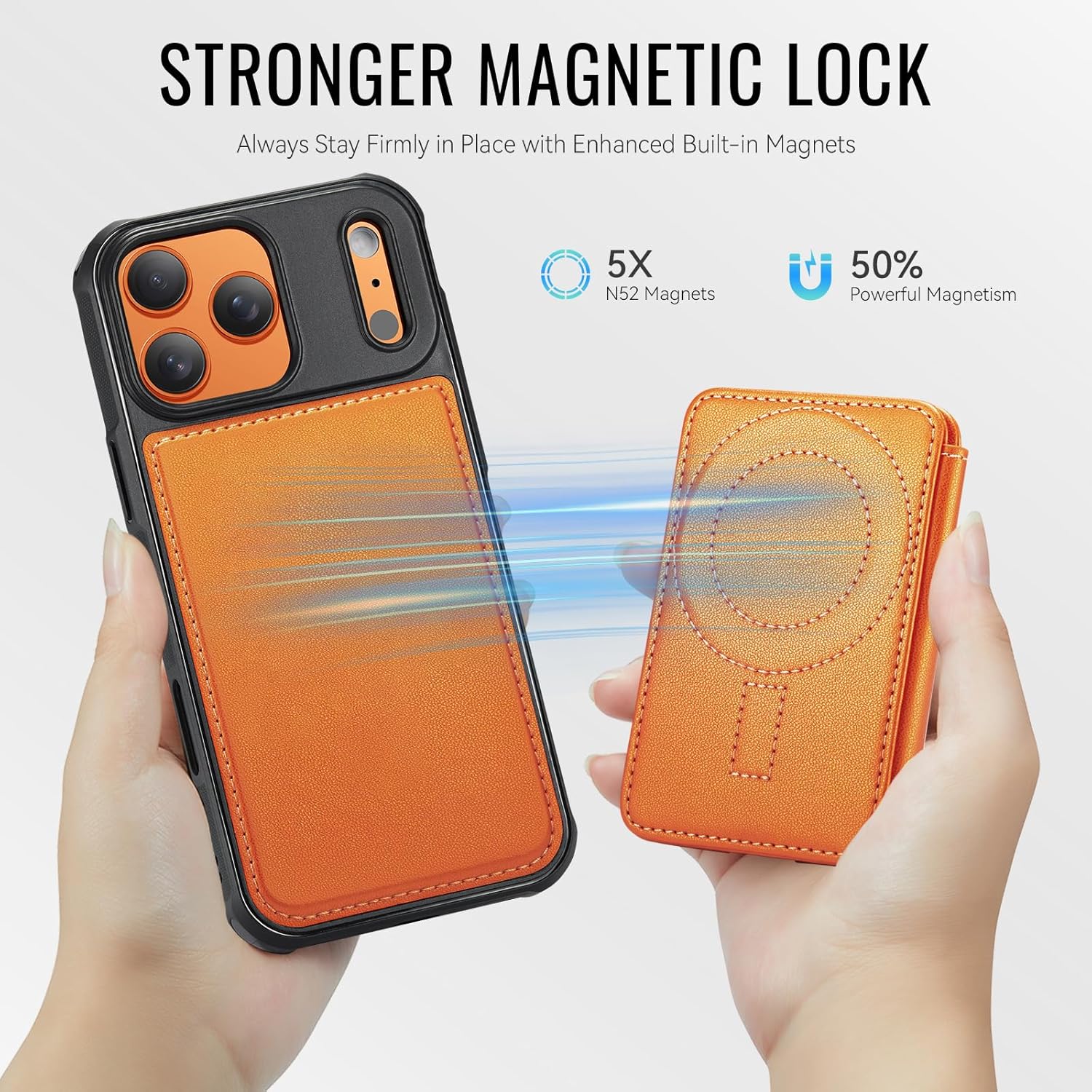 for iPhone 17 Pro Wallet Case Compatible with Magsafe, Magnetic RFID Blocking Card Holder Kickstand 2 in 1 Detachable Case for iPhone 17 Pro 6.3", Orange for iPhone 17 Pro - 6.3" Orange