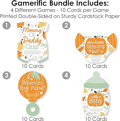 Miniatura 3 de Big Dot of Happiness Decoraciones de calabaza pequeña, 4 juegos de baby shower de otoño, 10 tarjetas cada uno, quién sabe mejor a mamá, cuestionario