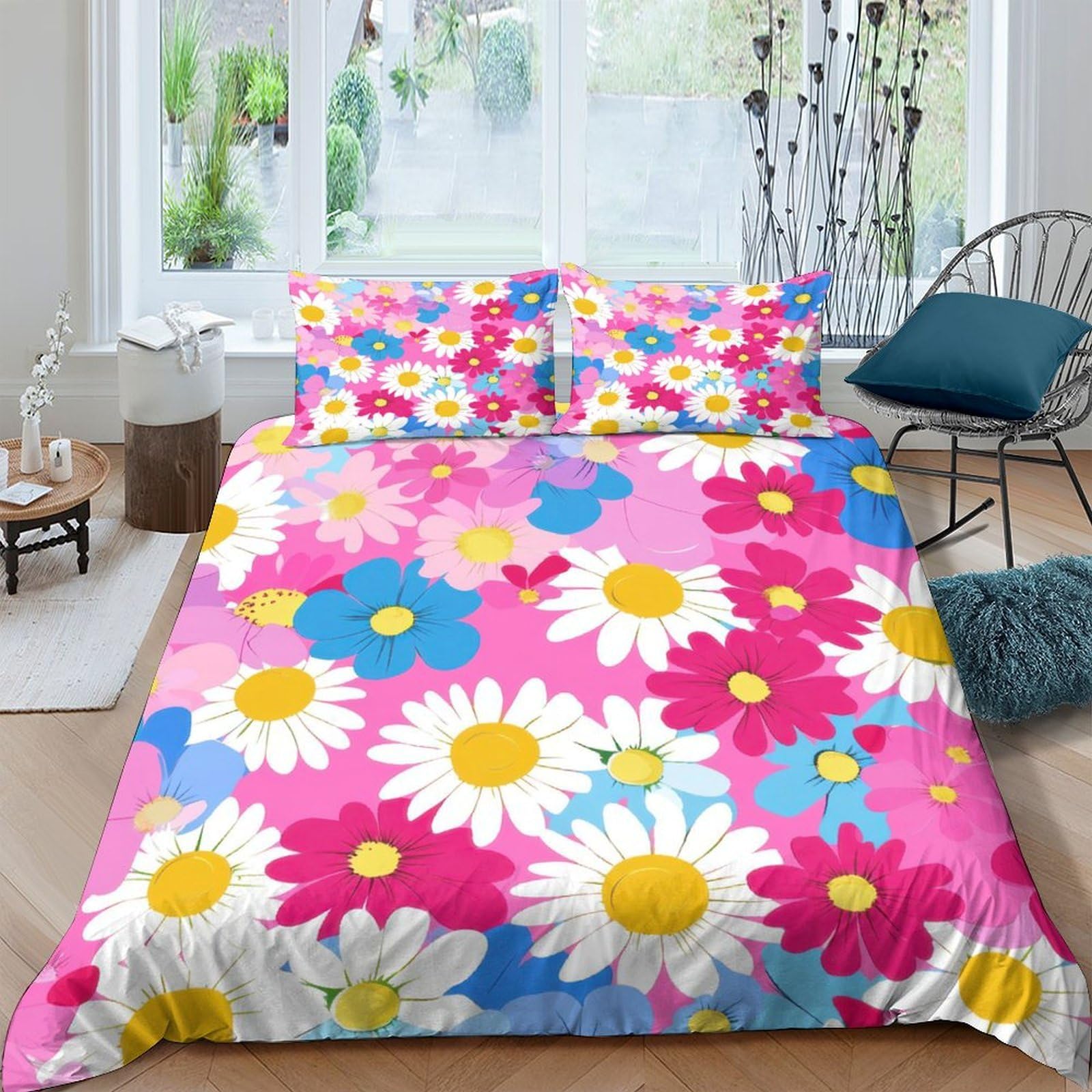 Ctjqhvkz Style-2 3D Printed Colorful Daisy Fitted Sheet Microfiber Vibrant Flower Bed Cover For Bedroom Guest Room Decor Protection Single（135X200cm）
