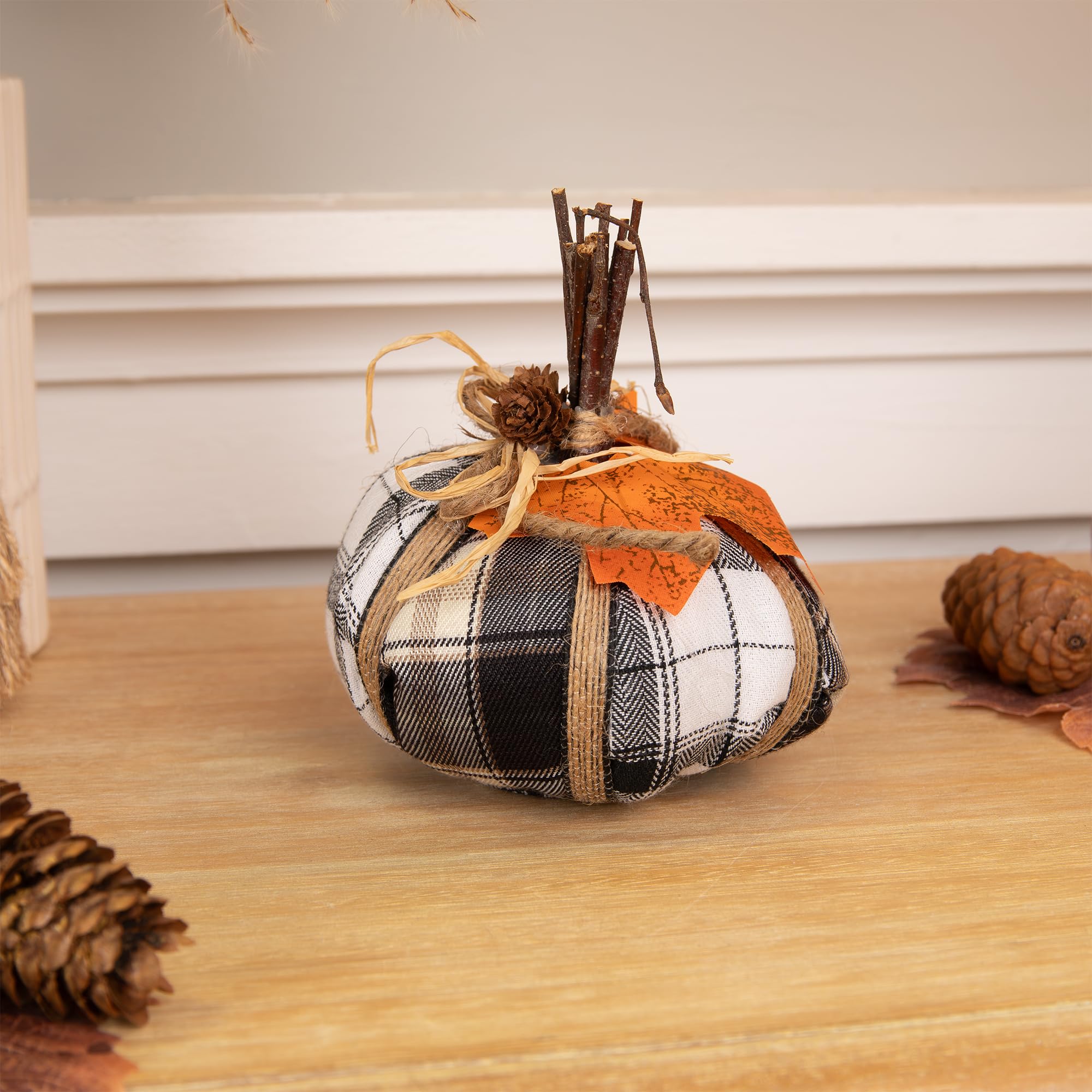 Plaid Pumpkin with Leaf Fall Harvest Pumpkin Decoration - 5